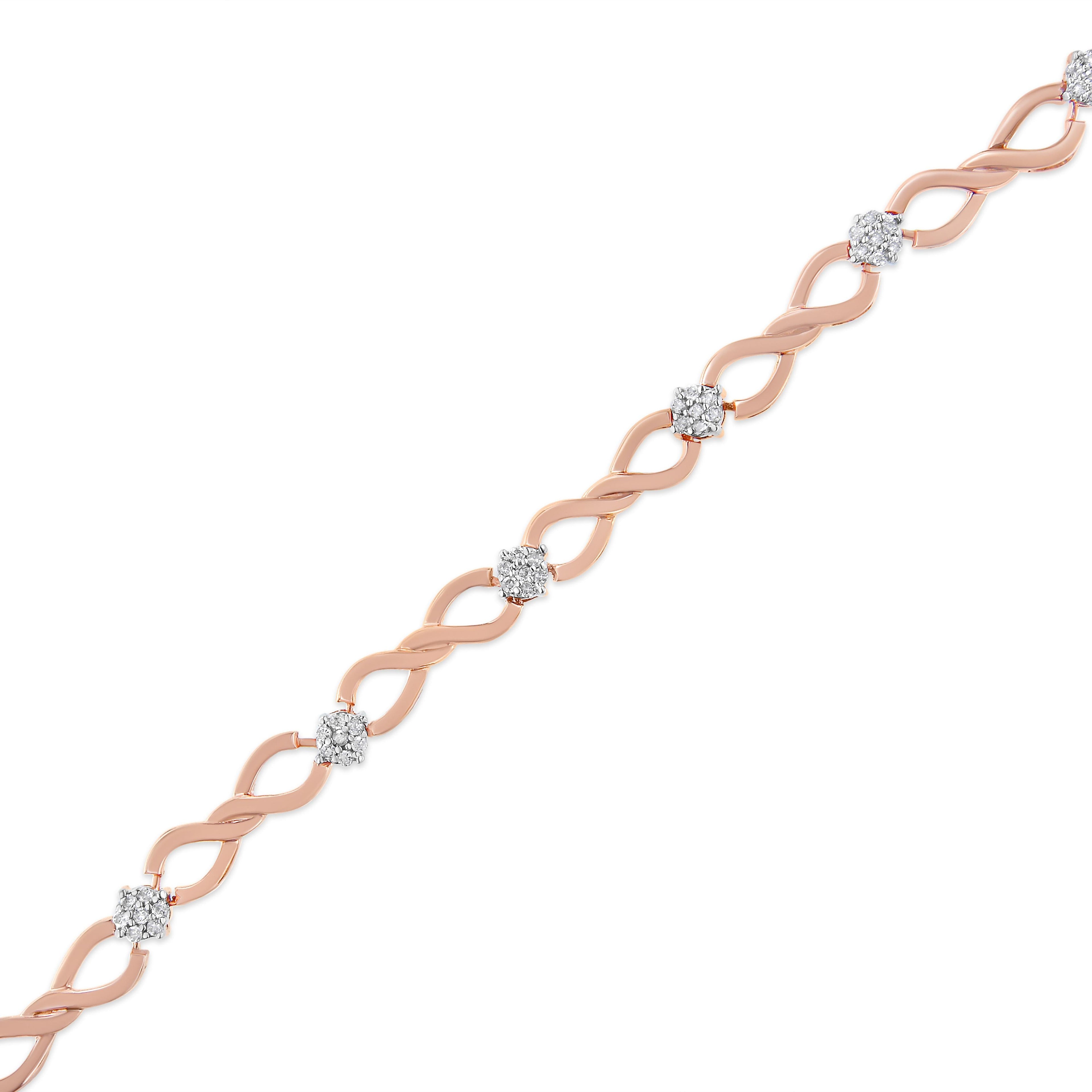 10K Rose Gold Plated .925 Sterling Silver 1/2 Cttw Diamond Infinity Link Tennis Bracelet (H-I Color, I2-I3 Clarity) -7â€
