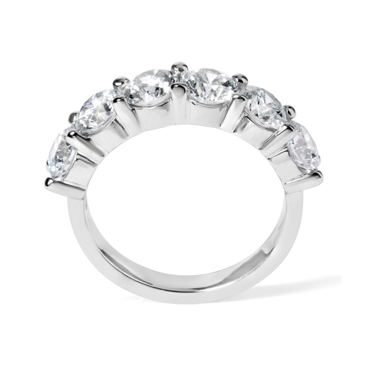 14K White Gold 3.0 Cttw Lab-Grown Diamond Shared Prong Set 6 Stone Band Ring (G-H Color, VS2-SI1 Clarity) - Ring Size 7