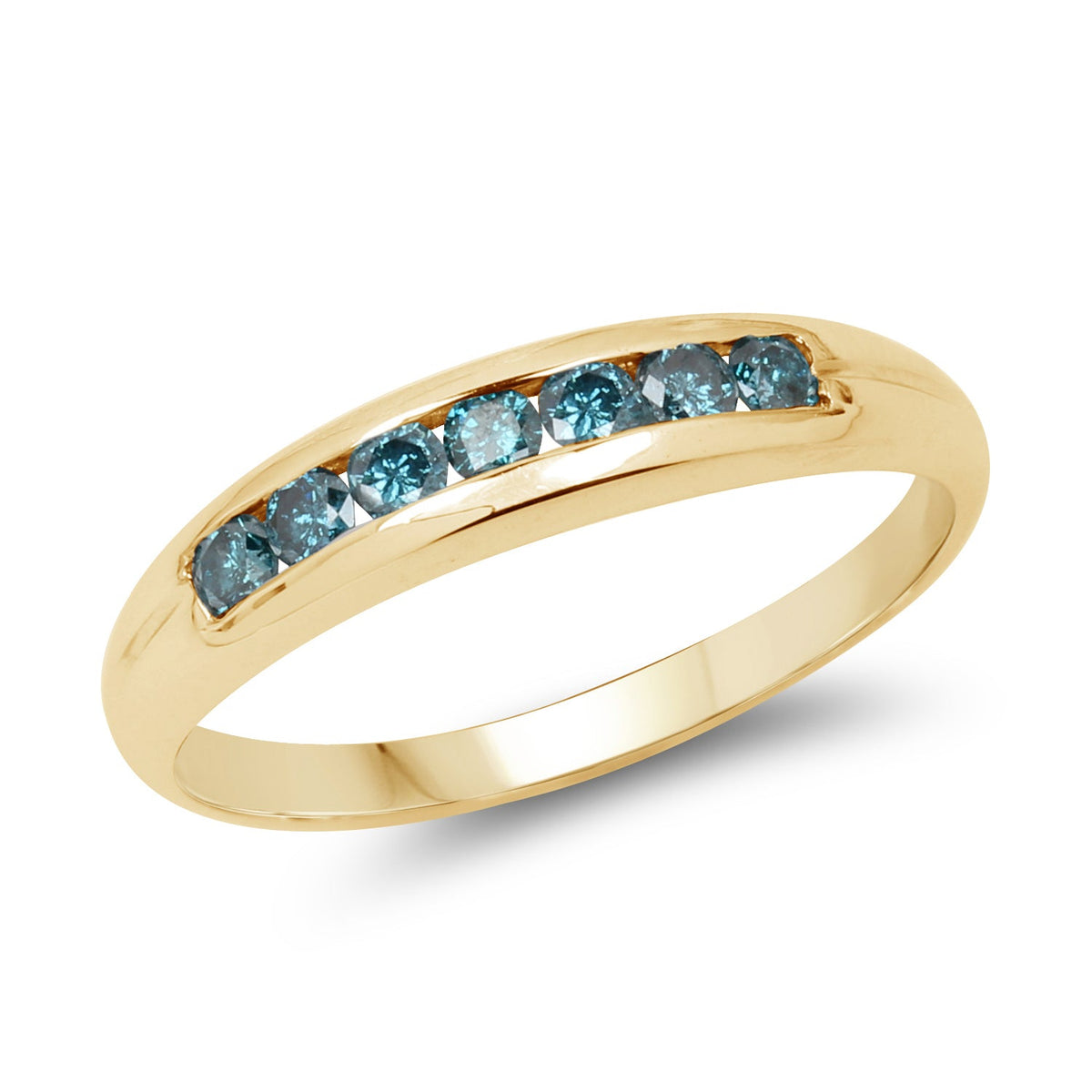 14K Yellow Gold Plated 0.35 Carat Genuine Blue Diamond .925 Sterling Silver Ring