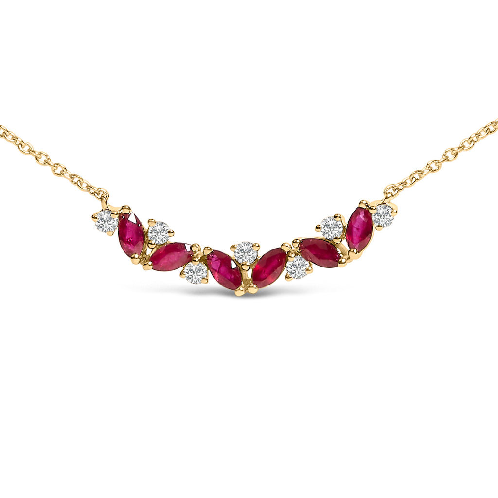14K Yellow Gold Red Ruby and Diamond Trio Bar Line Necklace (I-J Color, SI2-I1 Clarity) - 18 inch
