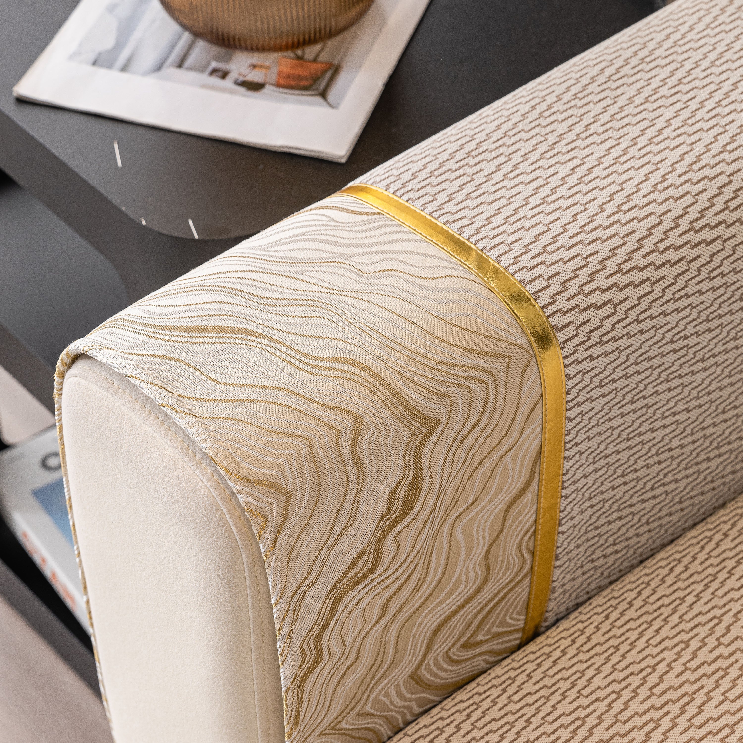 Non-Slip Couch Cover with Gold Trim, Sofa Slipcover for Sectional & Loveseat
