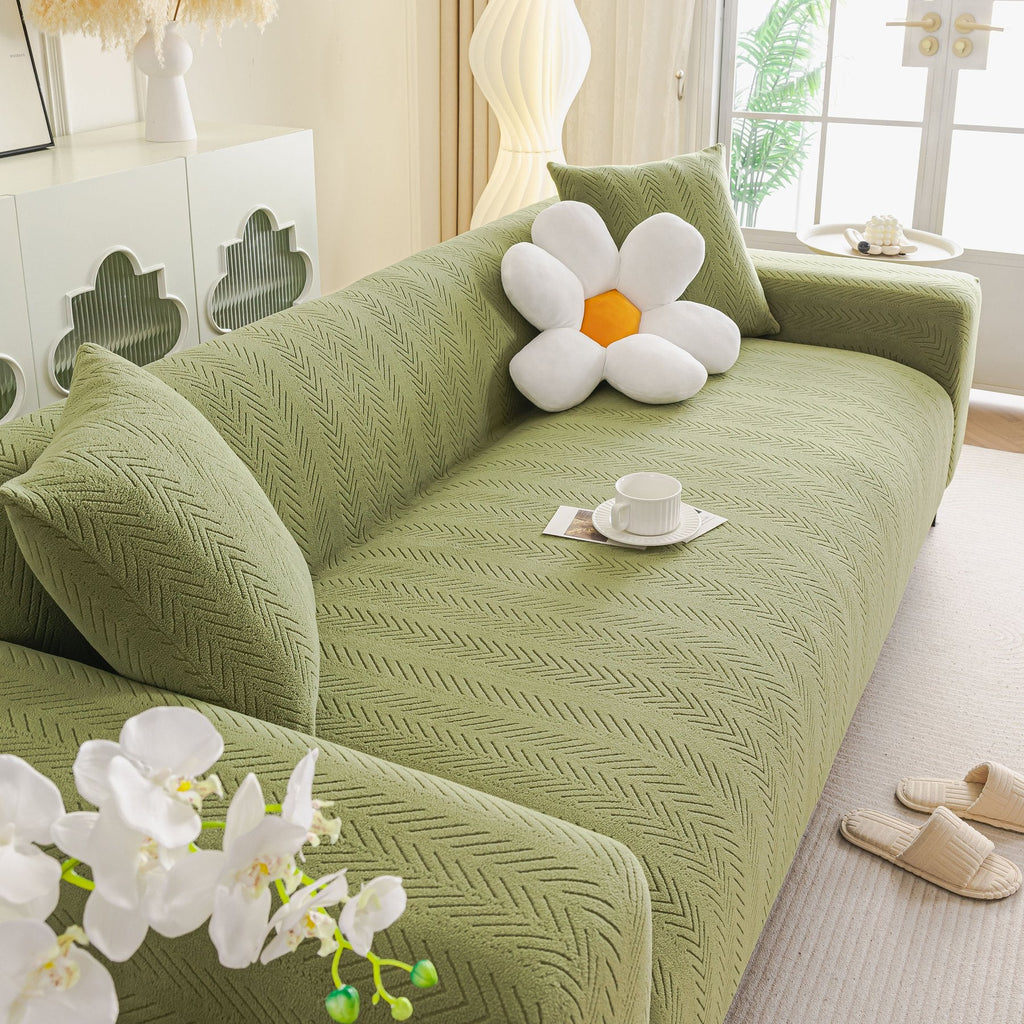 High Stretch Herringbone Textured Slipcover for Standard & L-Shaped Sectional Couches