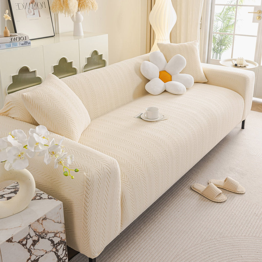 High Stretch Herringbone Textured Slipcover for Standard & L-Shaped Sectional Couches