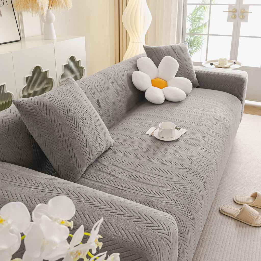 High Stretch Herringbone Textured Slipcover for Standard & L-Shaped Sectional Couches