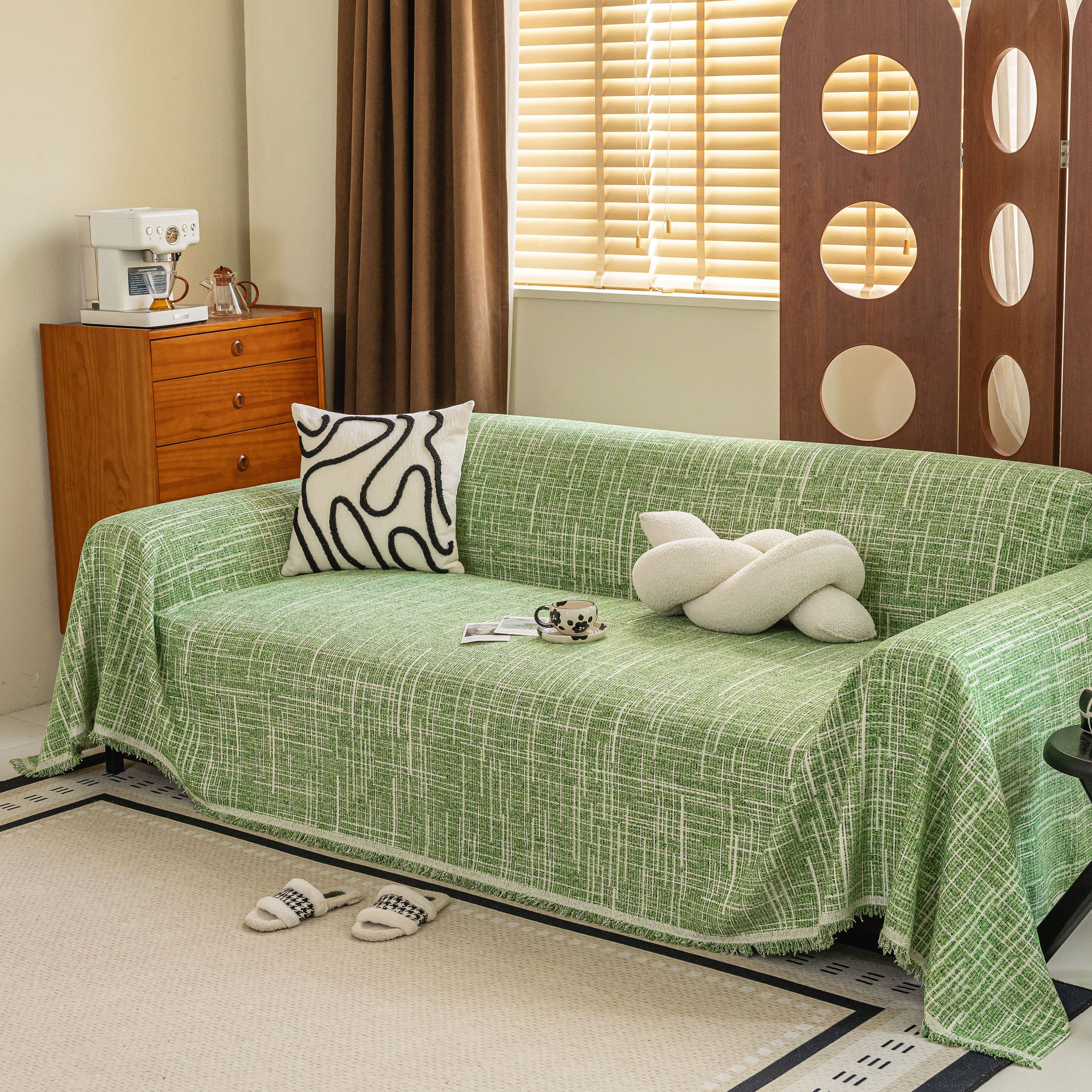 Boho Woven Sofa Throw Cover, Modern Soft Couch Protector for Pets & Living Room Decor