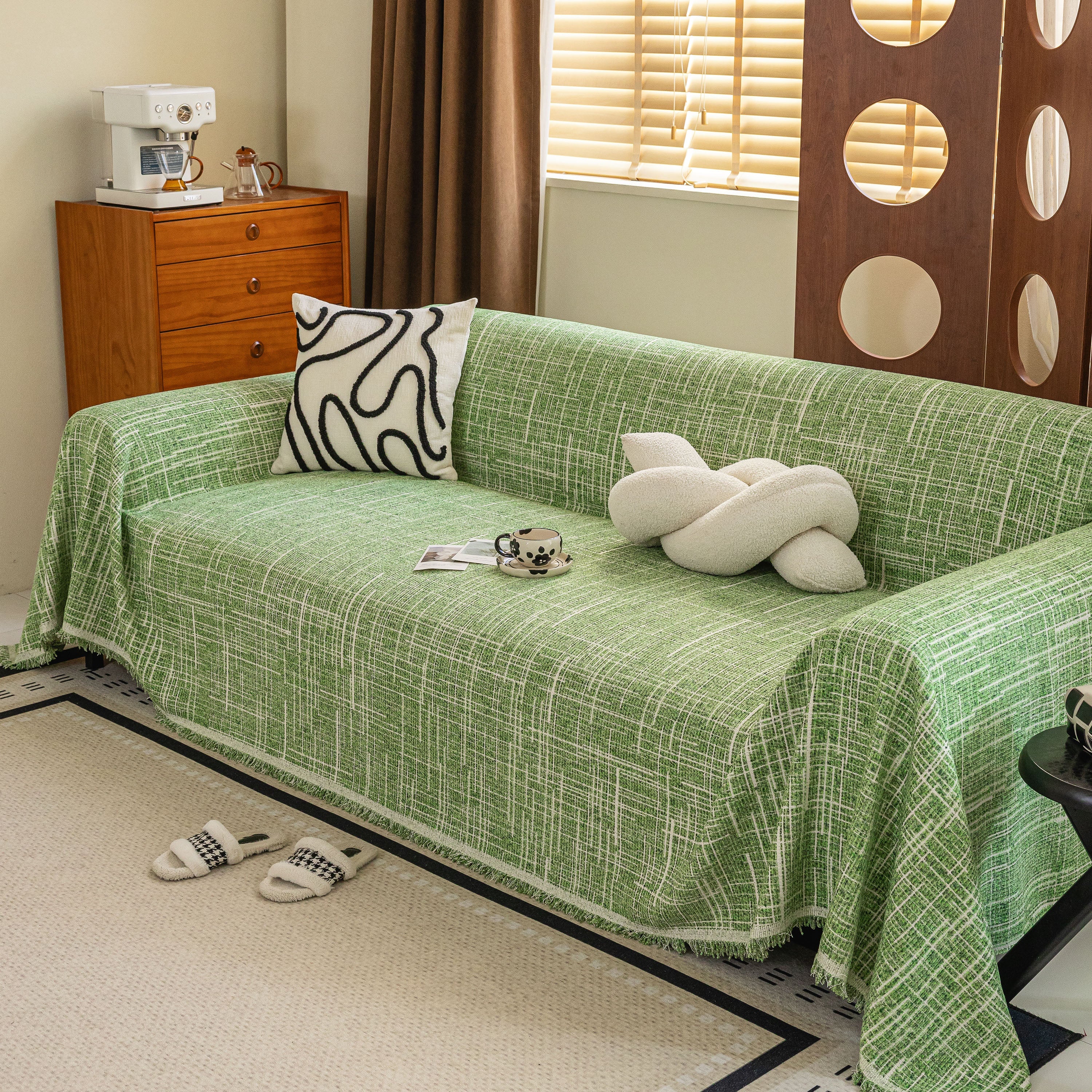 Boho Woven Sofa Throw Cover, Modern Soft Couch Protector for Pets & Living Room Decor