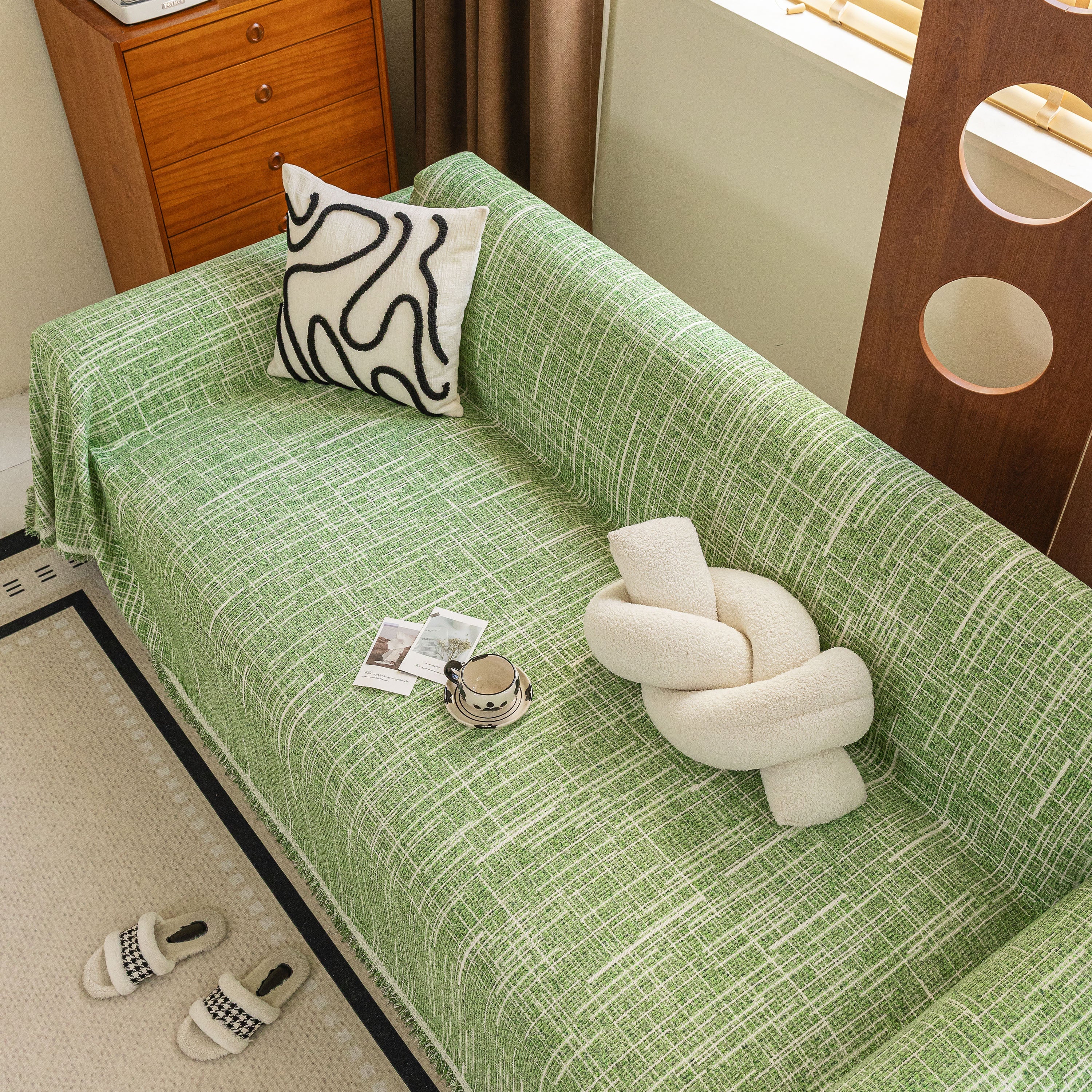 Boho Woven Sofa Throw Cover, Modern Soft Couch Protector for Pets & Living Room Decor