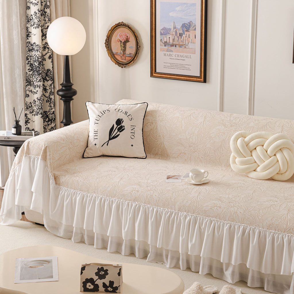 French Chic Style Ruffle Floral Cover Throws for Sofas, Decorative Couch Covers