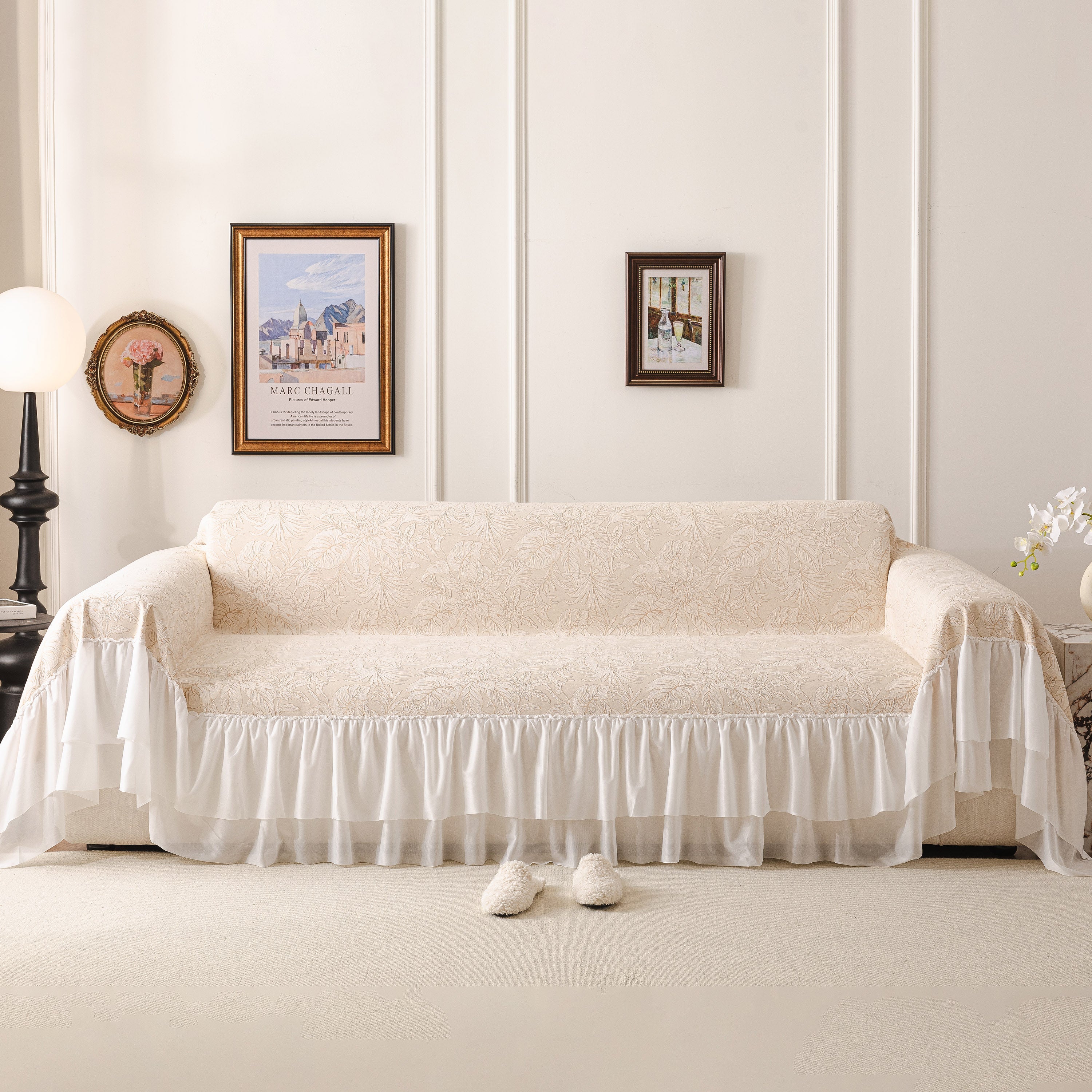 French Chic Style Ruffle Floral Cover Throws for Sofas, Decorative Couch Covers