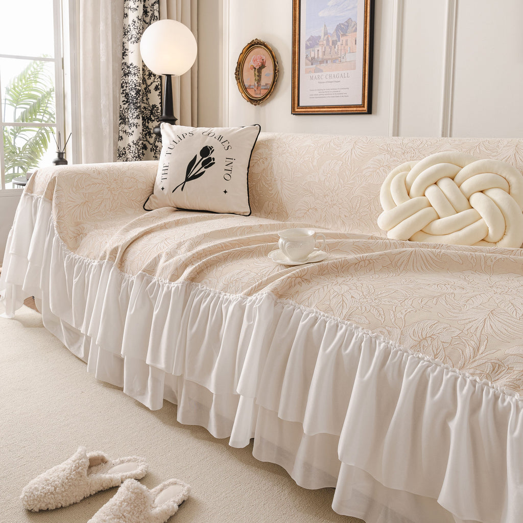 French Chic Style Ruffle Floral Cover Throws for Sofas, Decorative Couch Covers
