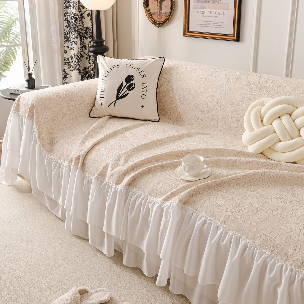 French Chic Style Ruffle Floral Cover Throws for Sofas, Decorative Couch Covers