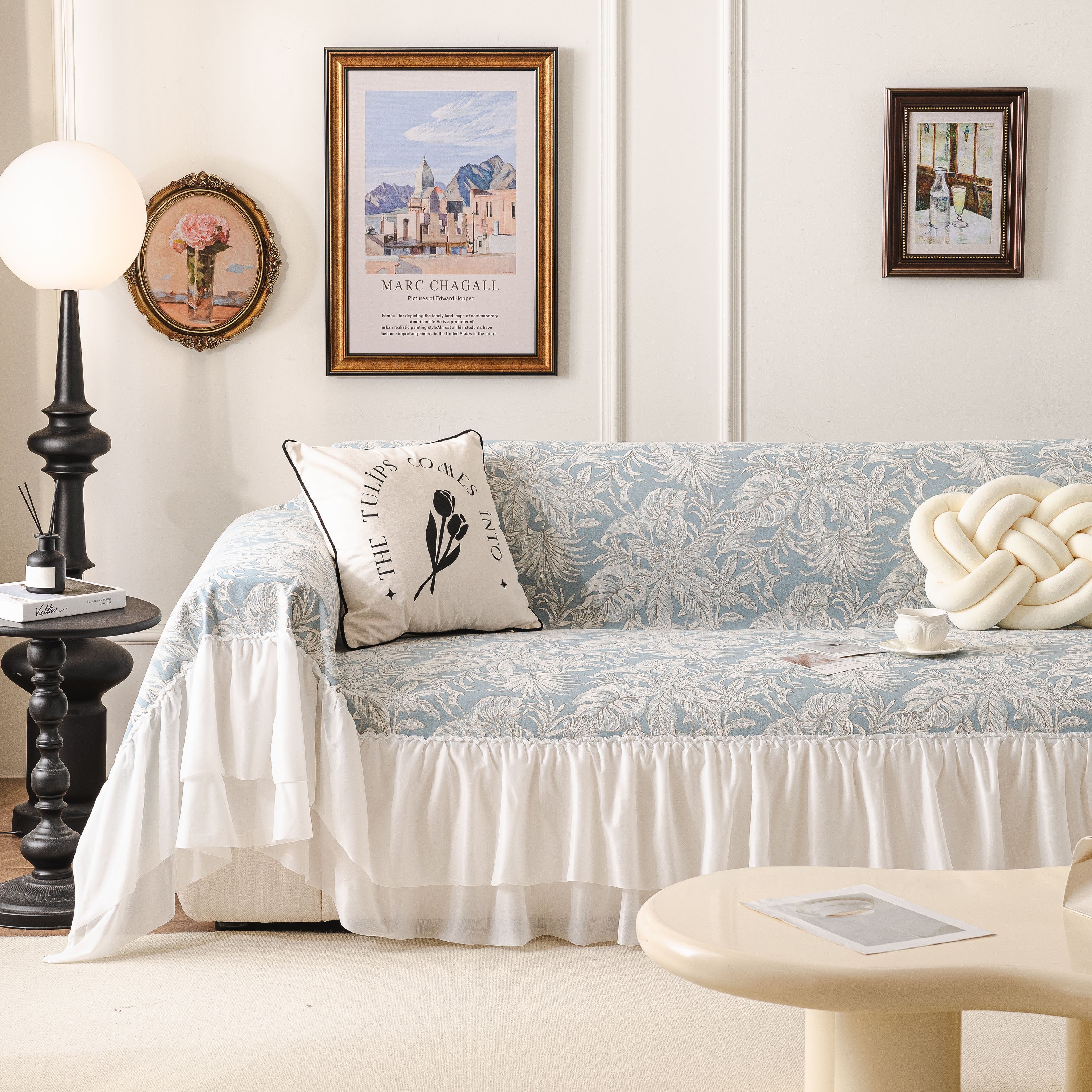 French Chic Style Ruffle Floral Cover Throws for Sofas, Decorative Couch Covers