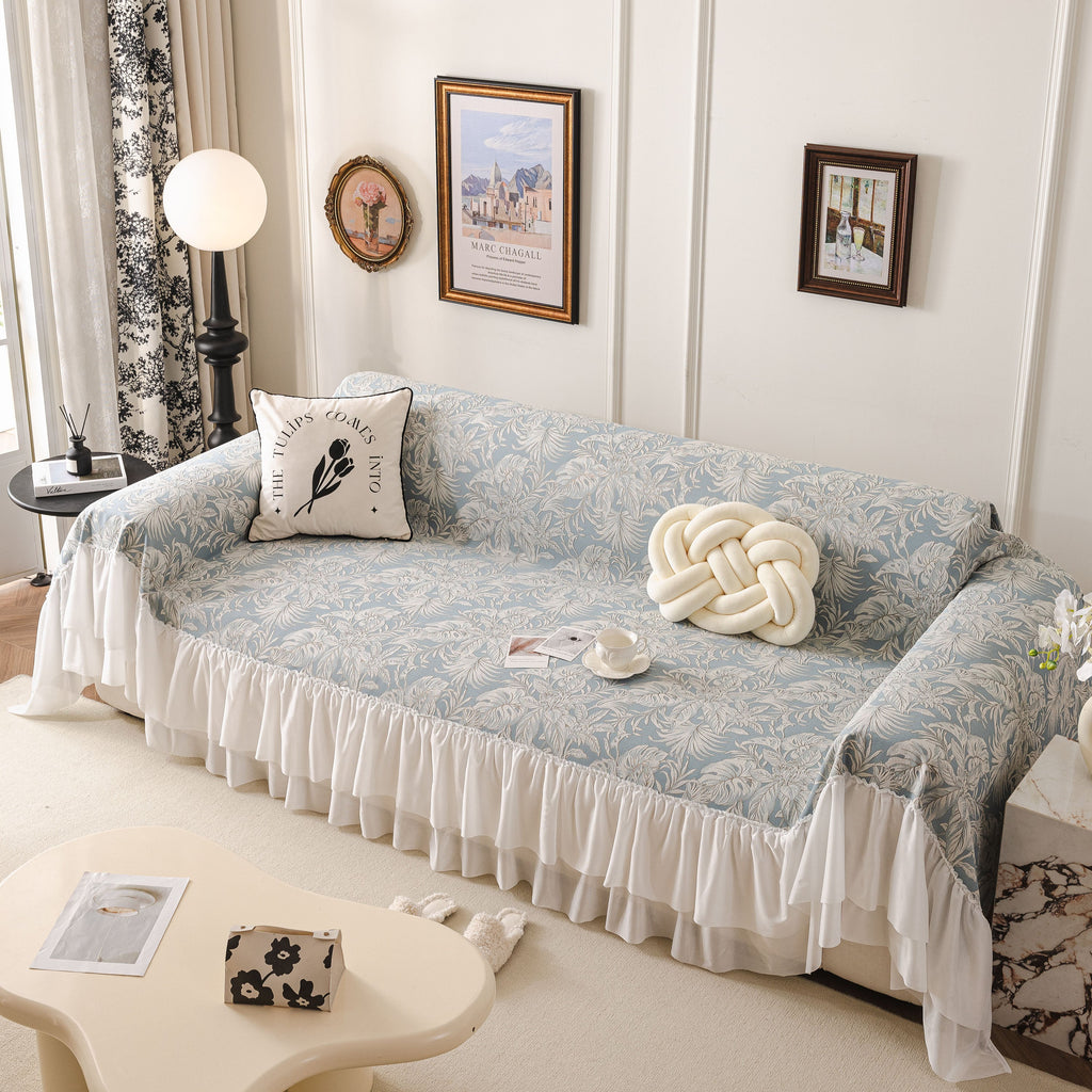 French Chic Style Ruffle Floral Cover Throws for Sofas, Decorative Couch Covers