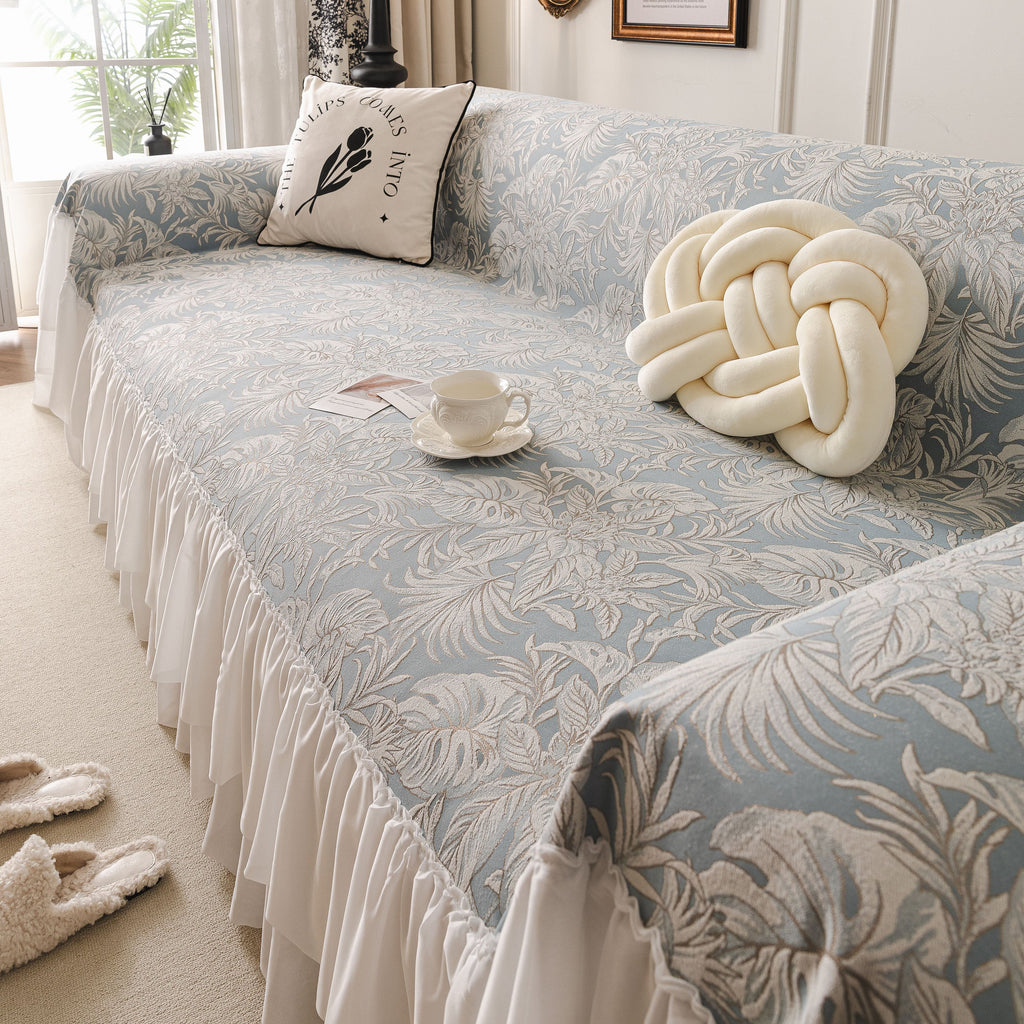 French Chic Style Ruffle Floral Cover Throws for Sofas, Decorative Couch Covers