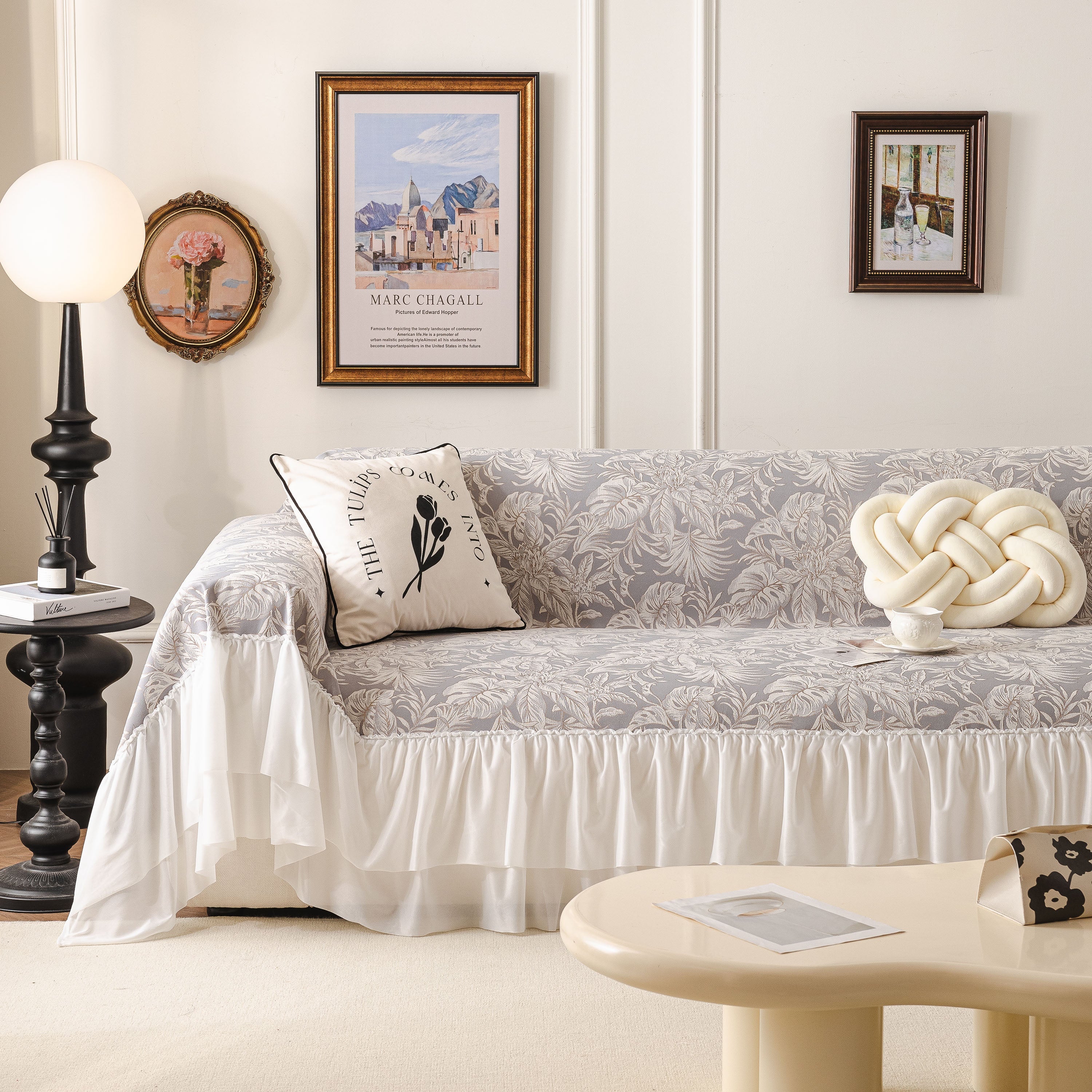 French Chic Style Ruffle Floral Cover Throws for Sofas, Decorative Couch Covers