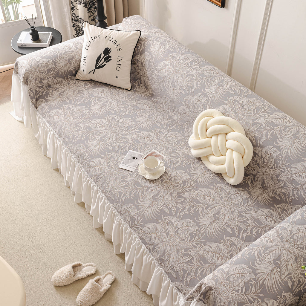 French Chic Style Ruffle Floral Cover Throws for Sofas, Decorative Couch Covers