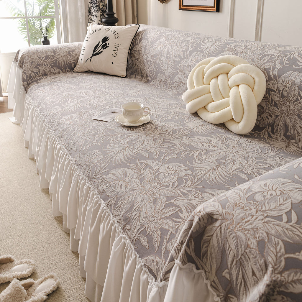 French Chic Style Ruffle Floral Cover Throws for Sofas, Decorative Couch Covers