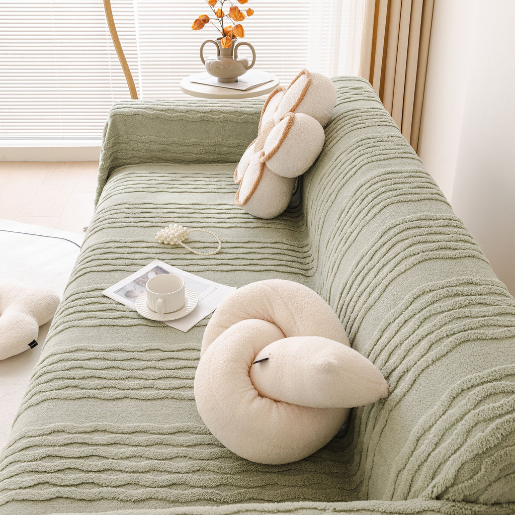 Modern 3D Water Ripple Sofa Cover, Non-Shedding Cream Style Furniture Protector Throw