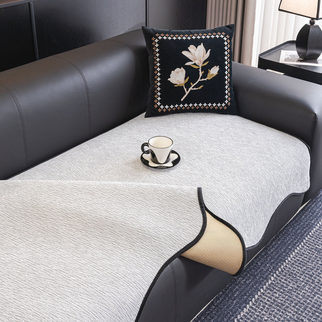 Chenille Couch Cover with Scalloped Edge, Non-Slip Modular Slipcover Sectional