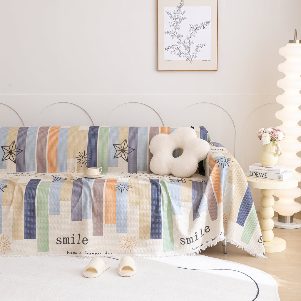 Chenille Sofa Cover Throw, Smile Couch Cover Blanket Throws for Couches, Soft Sofa Towel