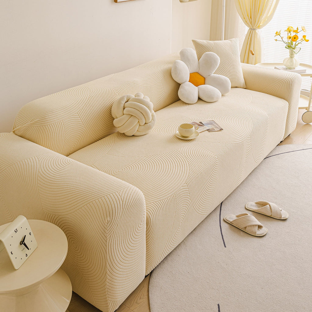 Elastic Stretch Sofa Cover Slipcover, Concentric Circle Jacquard Plush Couch Cover