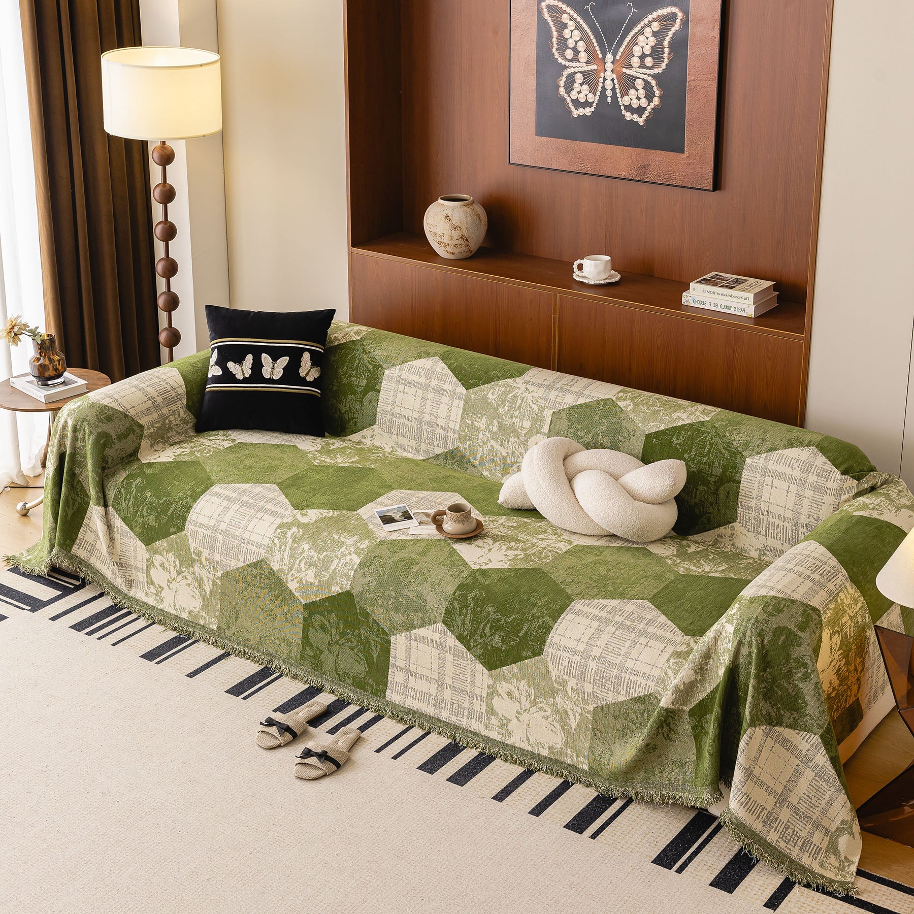Vintage Patchwork Color Block Couch Cover, Boho Eclectic Sofa Cover Throw Blanket