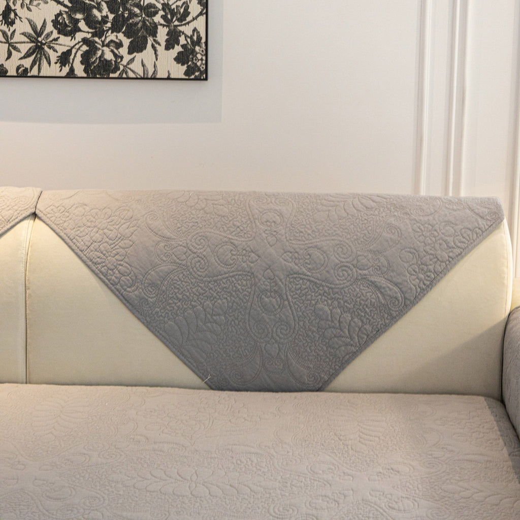 Baroque Floral Quilted Cotton Sofa Cover, Non-Slip Washable Couch Protector