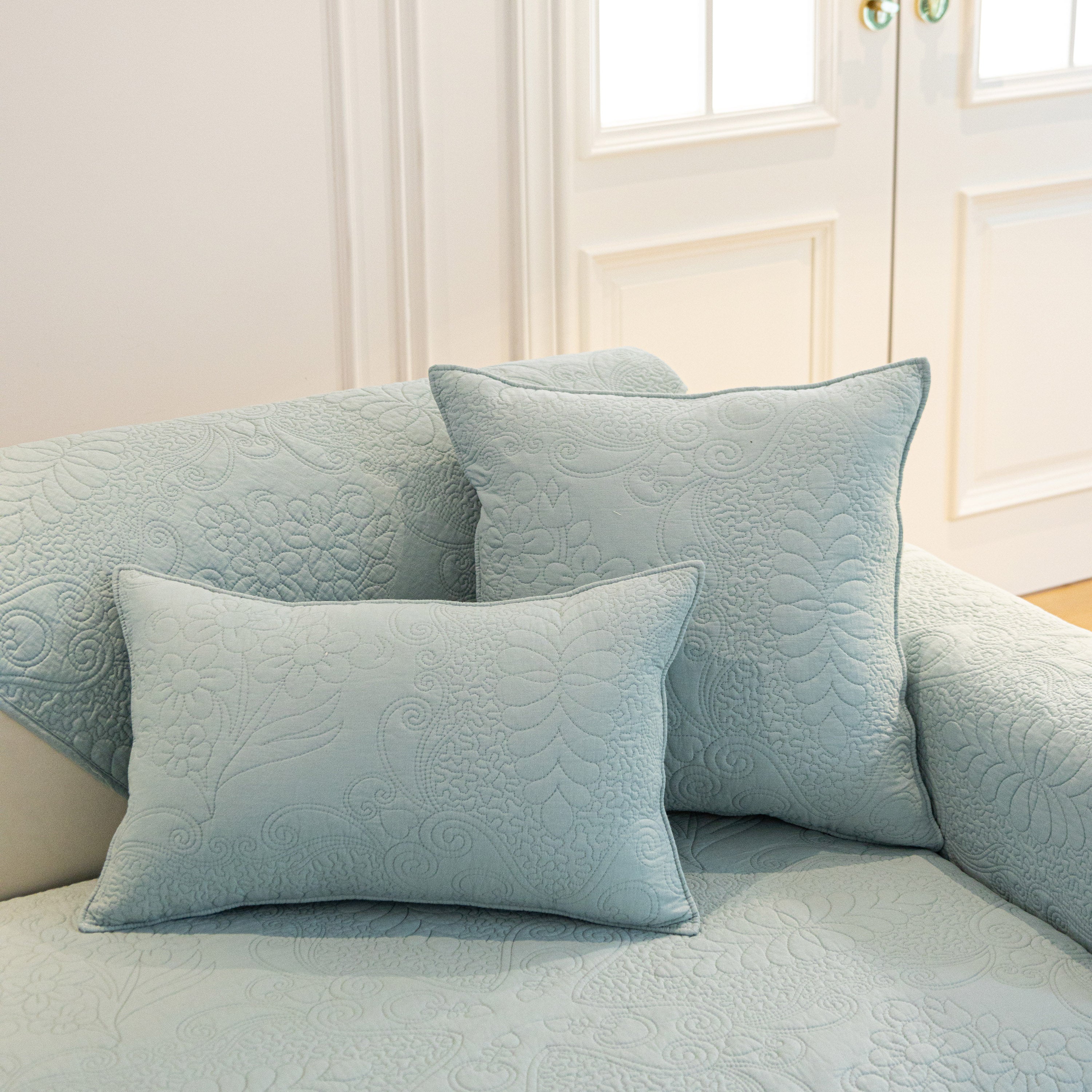 Baroque Floral Quilted Cotton Sofa Cover, Non-Slip Washable Couch Protector