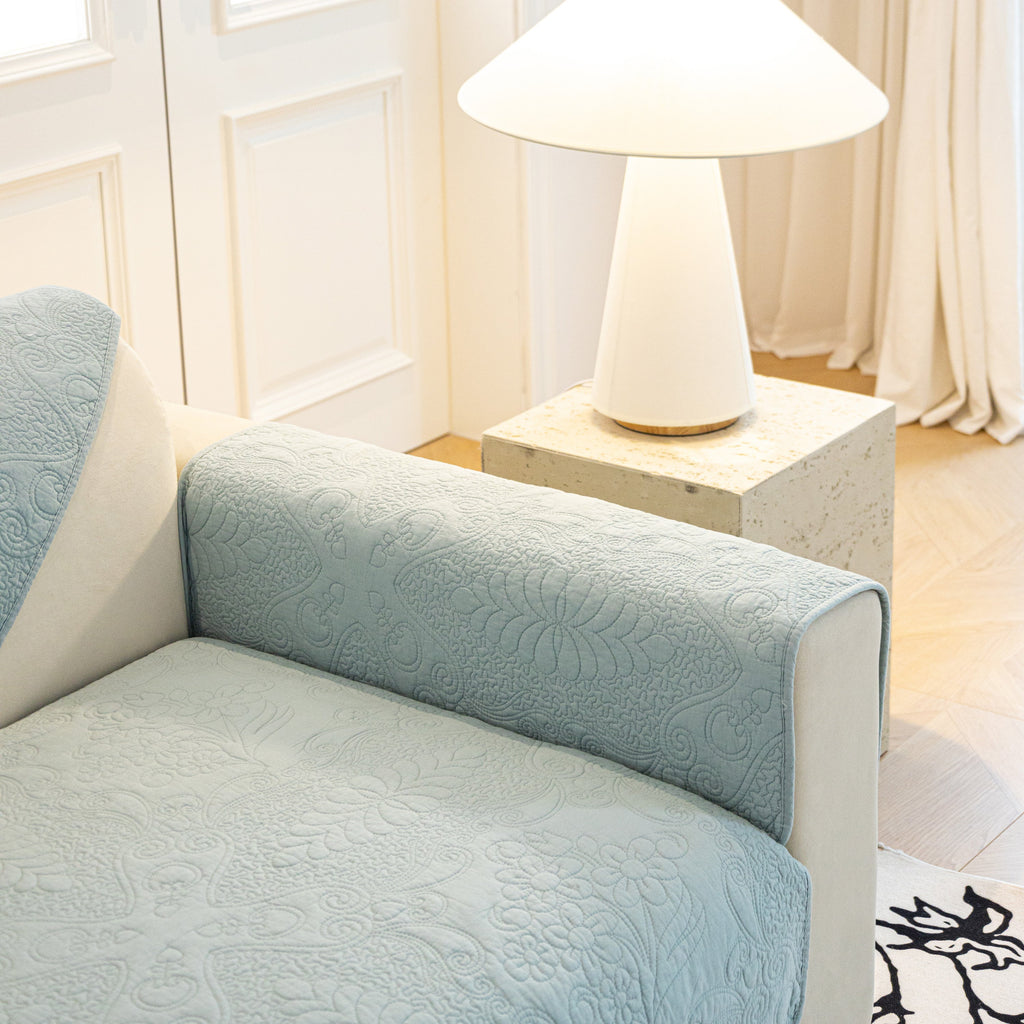 Baroque Floral Quilted Cotton Sofa Cover, Non-Slip Washable Couch Protector