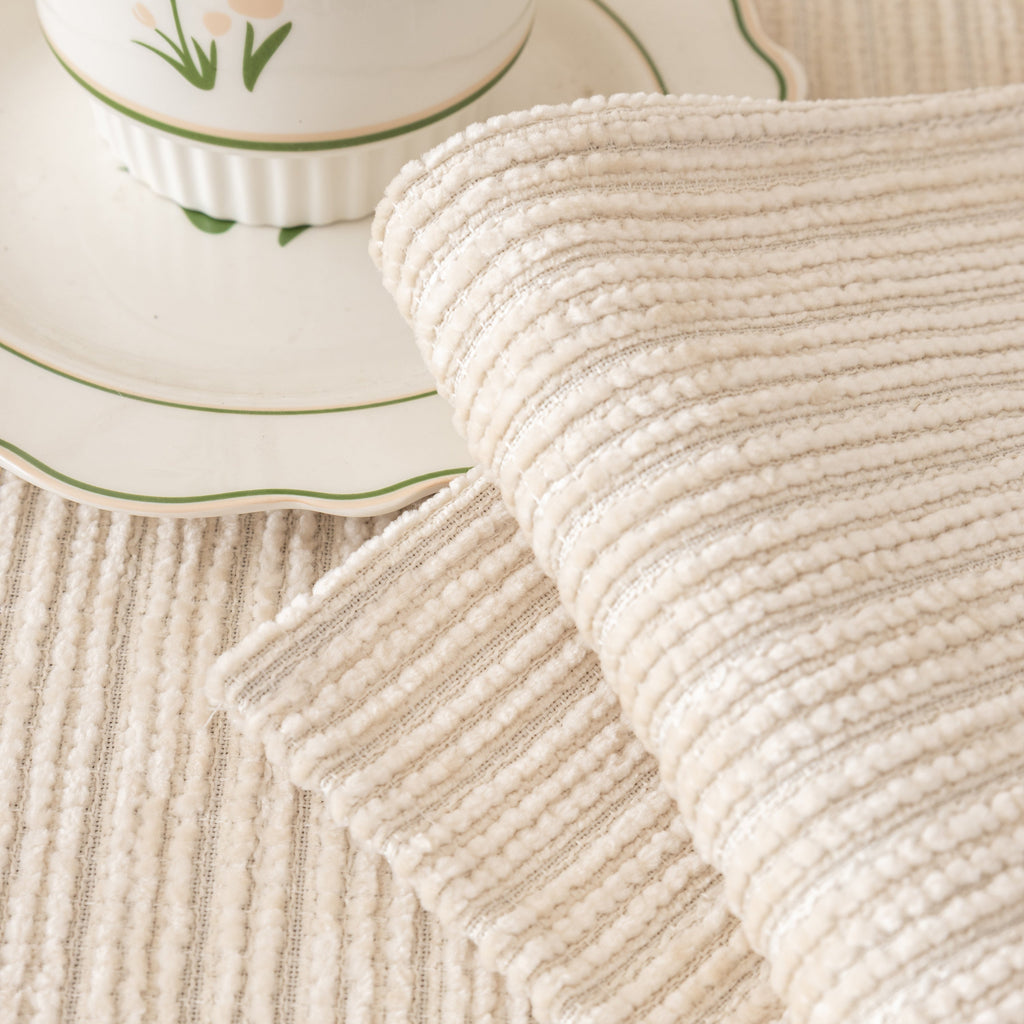 Plush Solid Color Striped L-Shaped Sofa Slipcovers, Washable Non-Slip Textured Furniture Covers