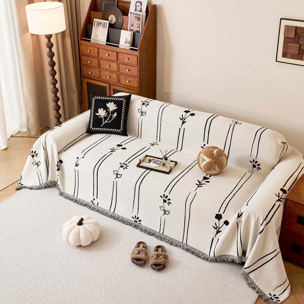 Chenille Jacquard Sofa Throw Cover with Tassel Soft Thick Couch Protector Blanket