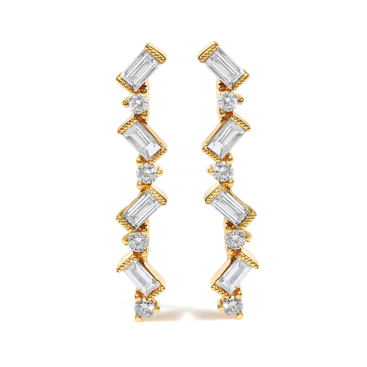 14K Yellow Gold 1/2 Cttw Diamond Zig Zag Drop Earrings (I-J Color, SI2-I1 Clarity)