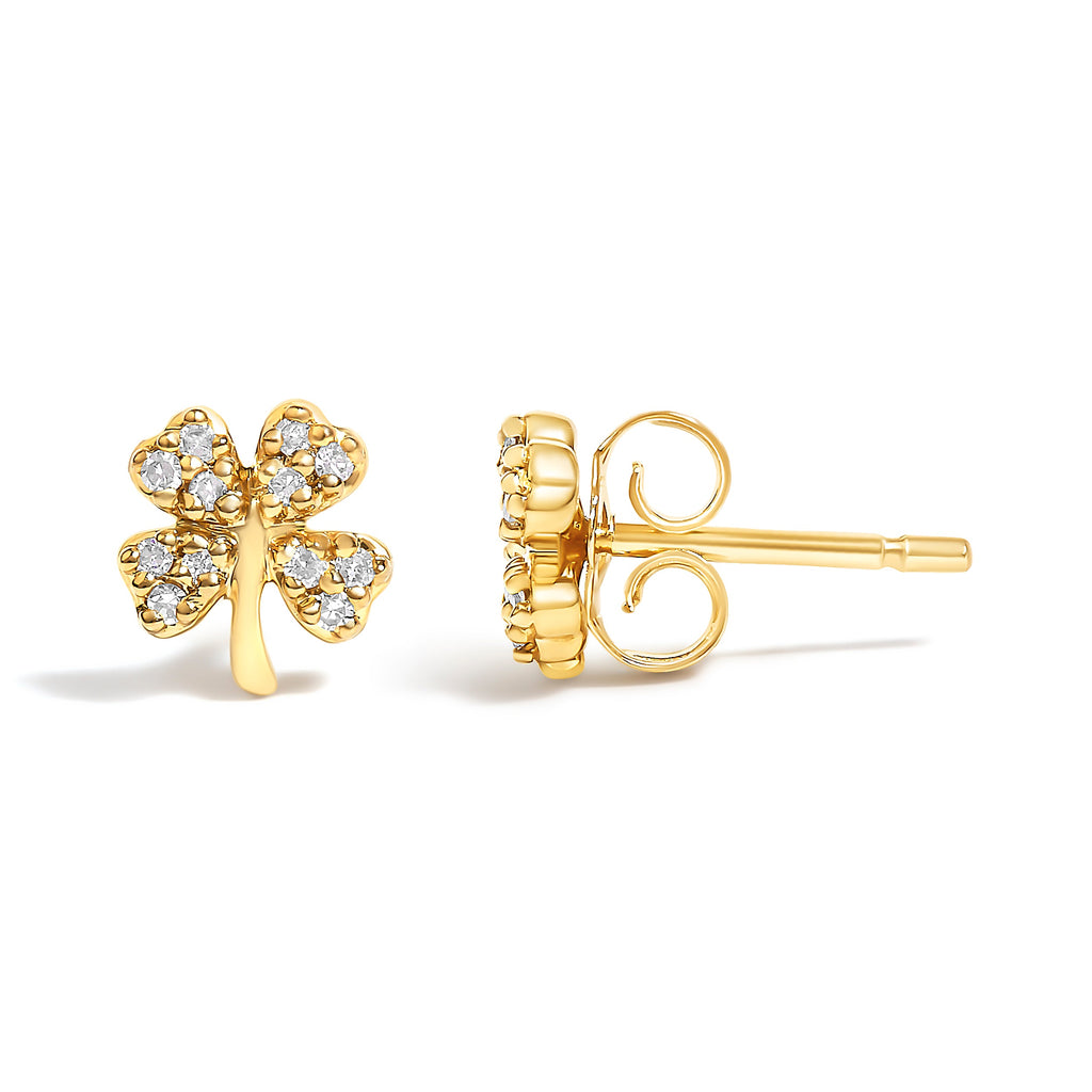 10K Yellow Gold Diamond Accent 4 Leaf Clover Stud Earrings