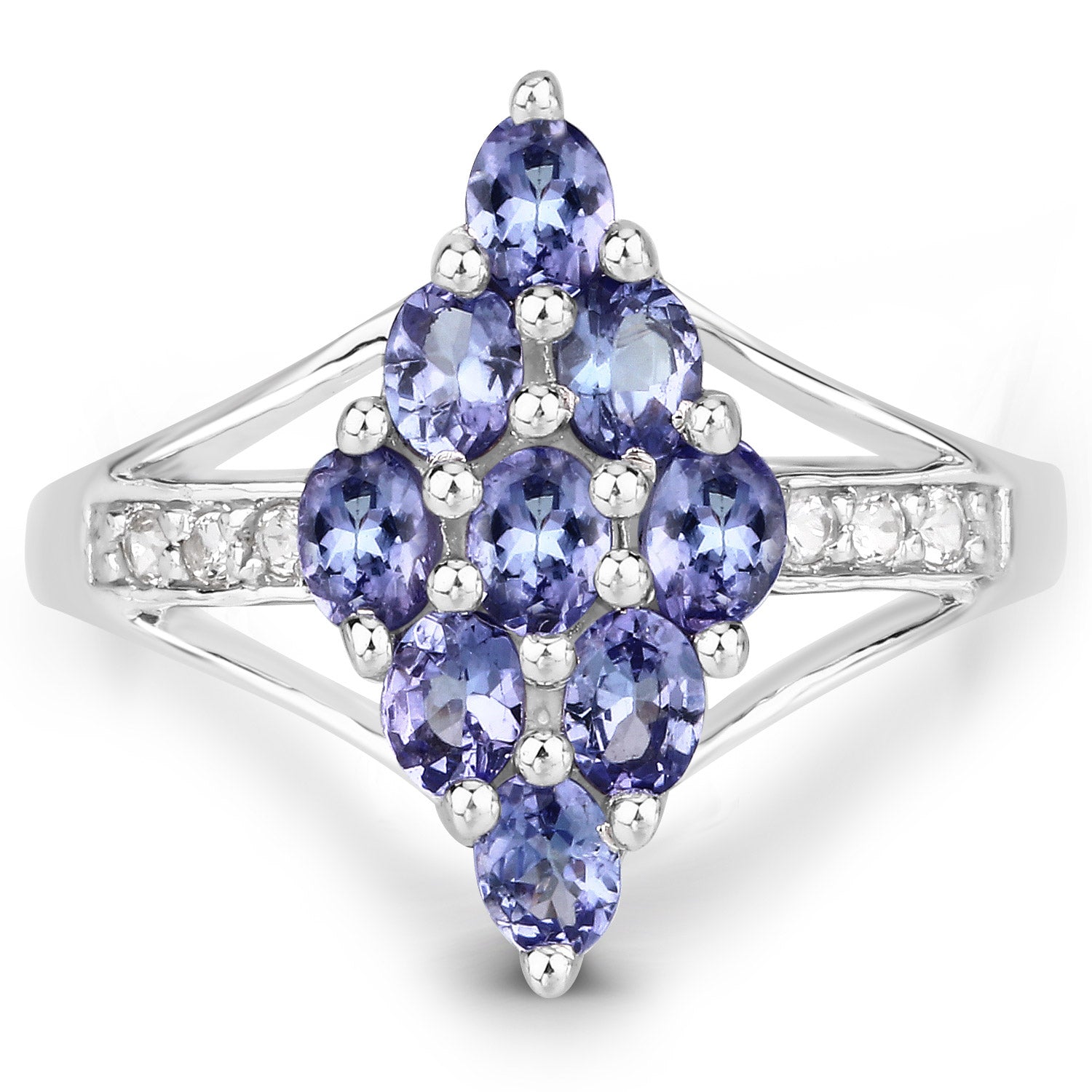 1.71 Carat Genuine Tanzanite and White Topaz .925 Sterling Silver Ring