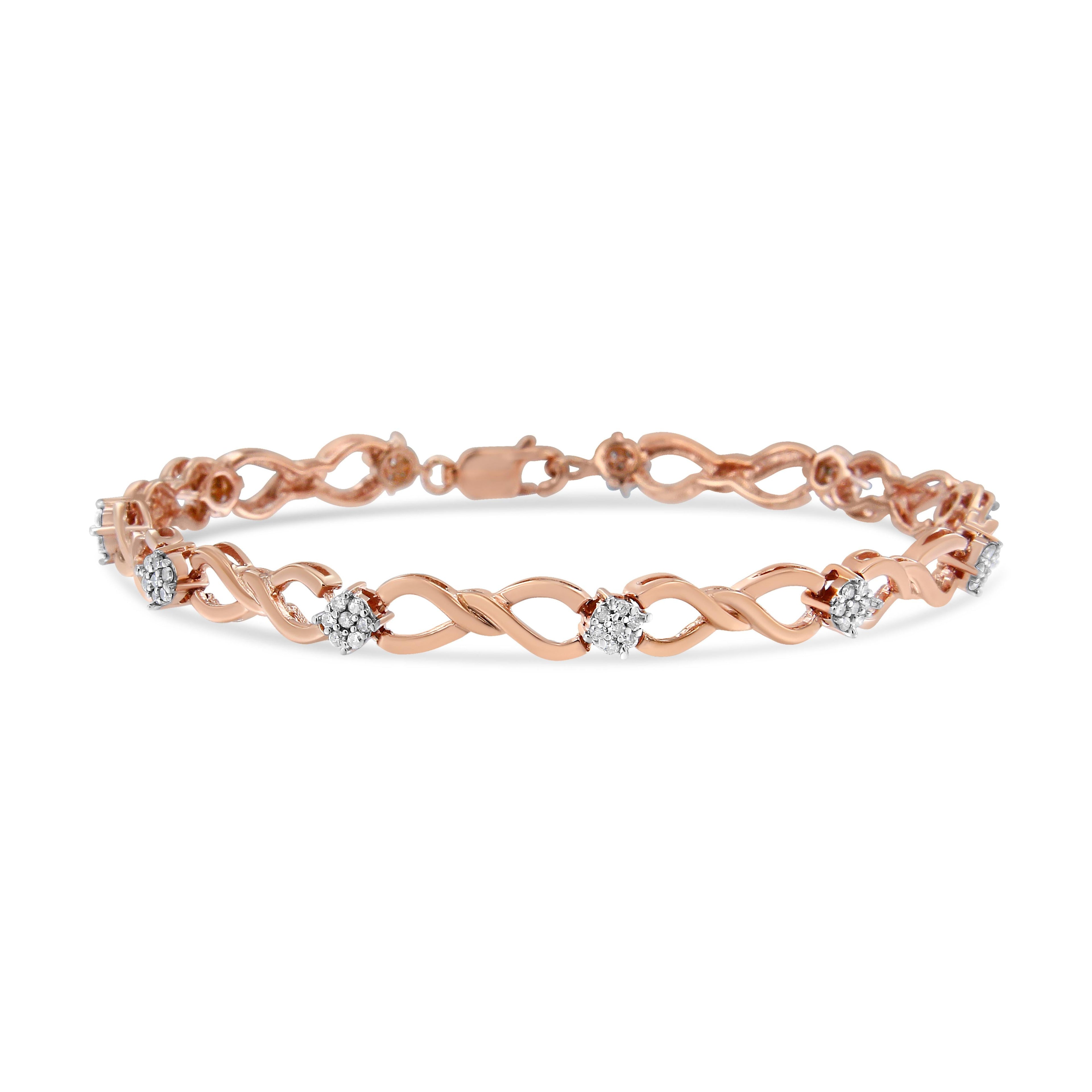 10K Rose Gold Plated .925 Sterling Silver 1/2 Cttw Diamond Infinity Link Tennis Bracelet (H-I Color, I2-I3 Clarity) -7â€