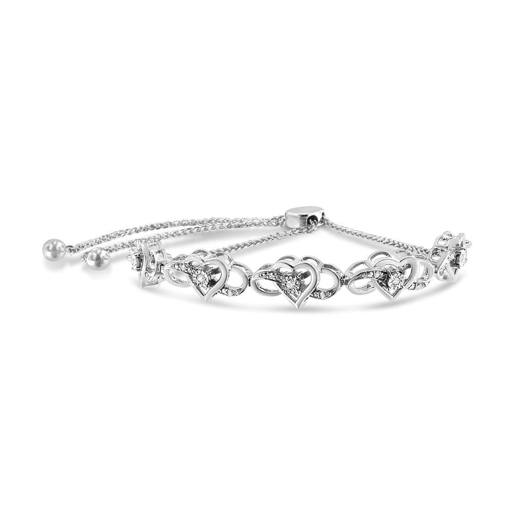 .925 Sterling Silver Diamond Accent Interlocking Infinity and Heart 4â€-10â€ Adjustable Bolo Tennis Bolo Bracelet (H-I Color, I2-I3 Clarity)