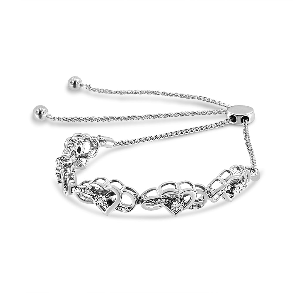 .925 Sterling Silver Diamond Accent Interlocking Infinity and Heart 4â€-10â€ Adjustable Bolo Tennis Bolo Bracelet (H-I Color, I2-I3 Clarity)