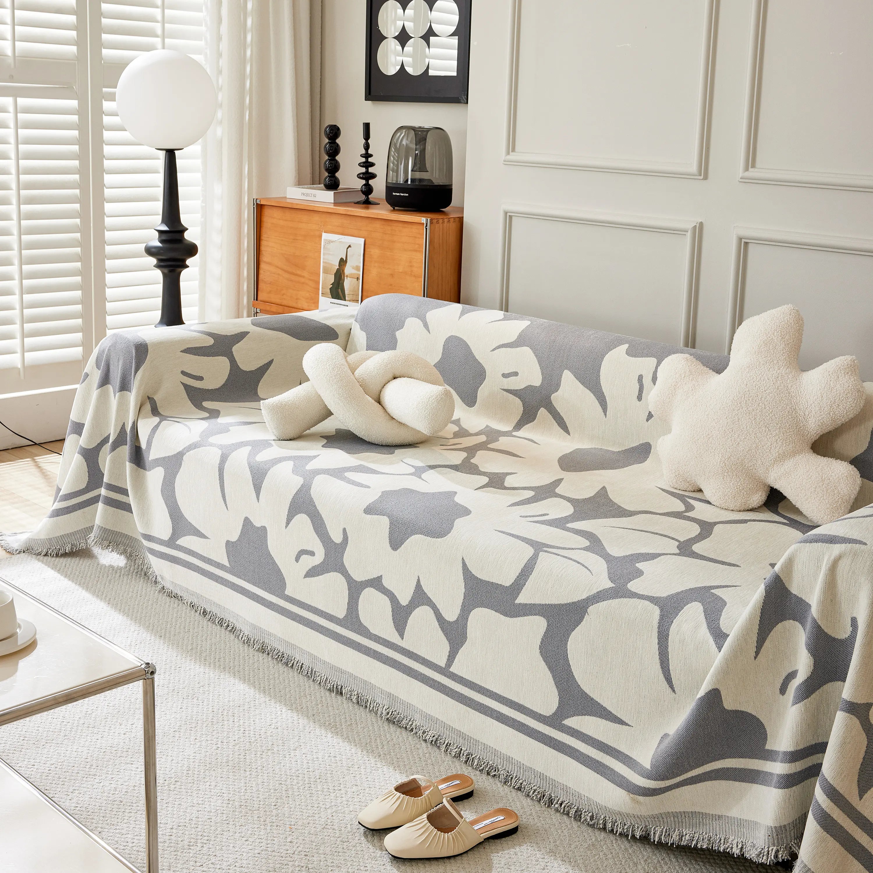 Chenille Floral Soft Thick Reversible Blanket Covers for Couch, Couch Protector Blanket Cover Sofa