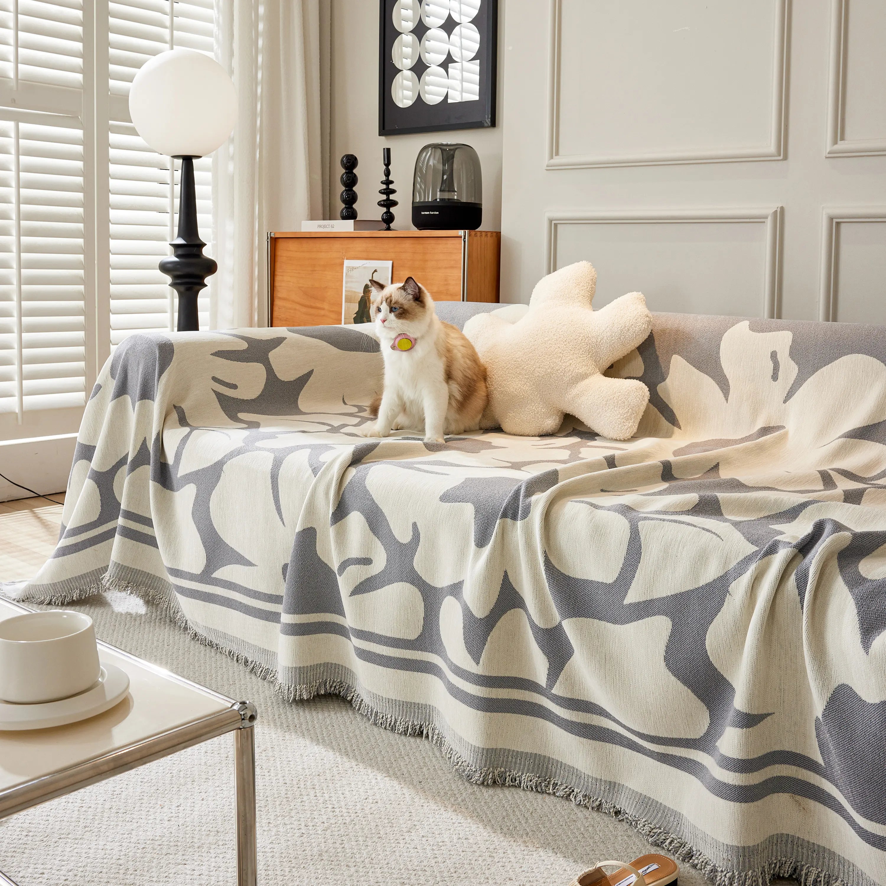 Chenille Floral Soft Thick Reversible Blanket Covers for Couch, Couch Protector Blanket Cover Sofa