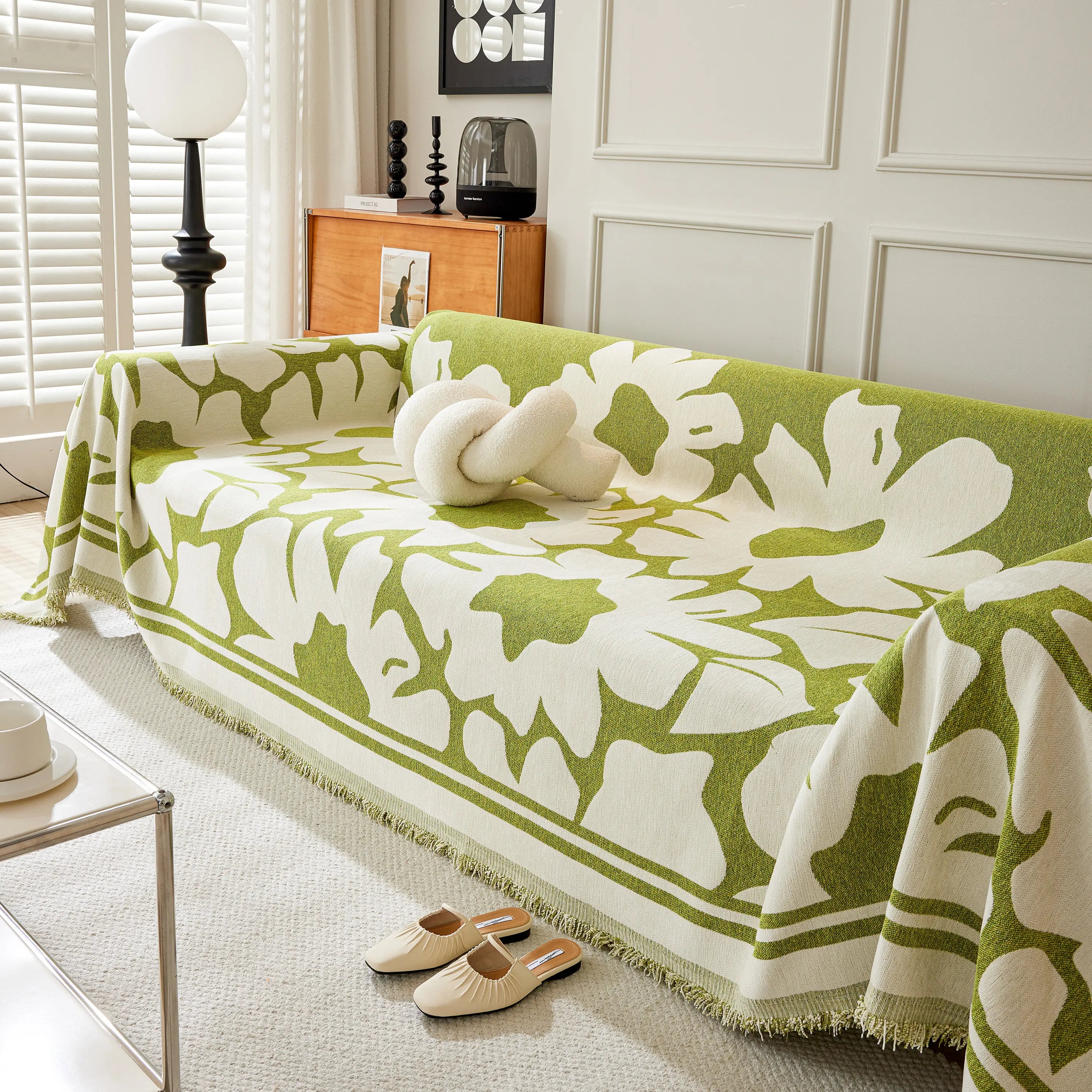 Chenille Floral Soft Thick Reversible Blanket Covers for Couch, Couch Protector Blanket Cover Sofa