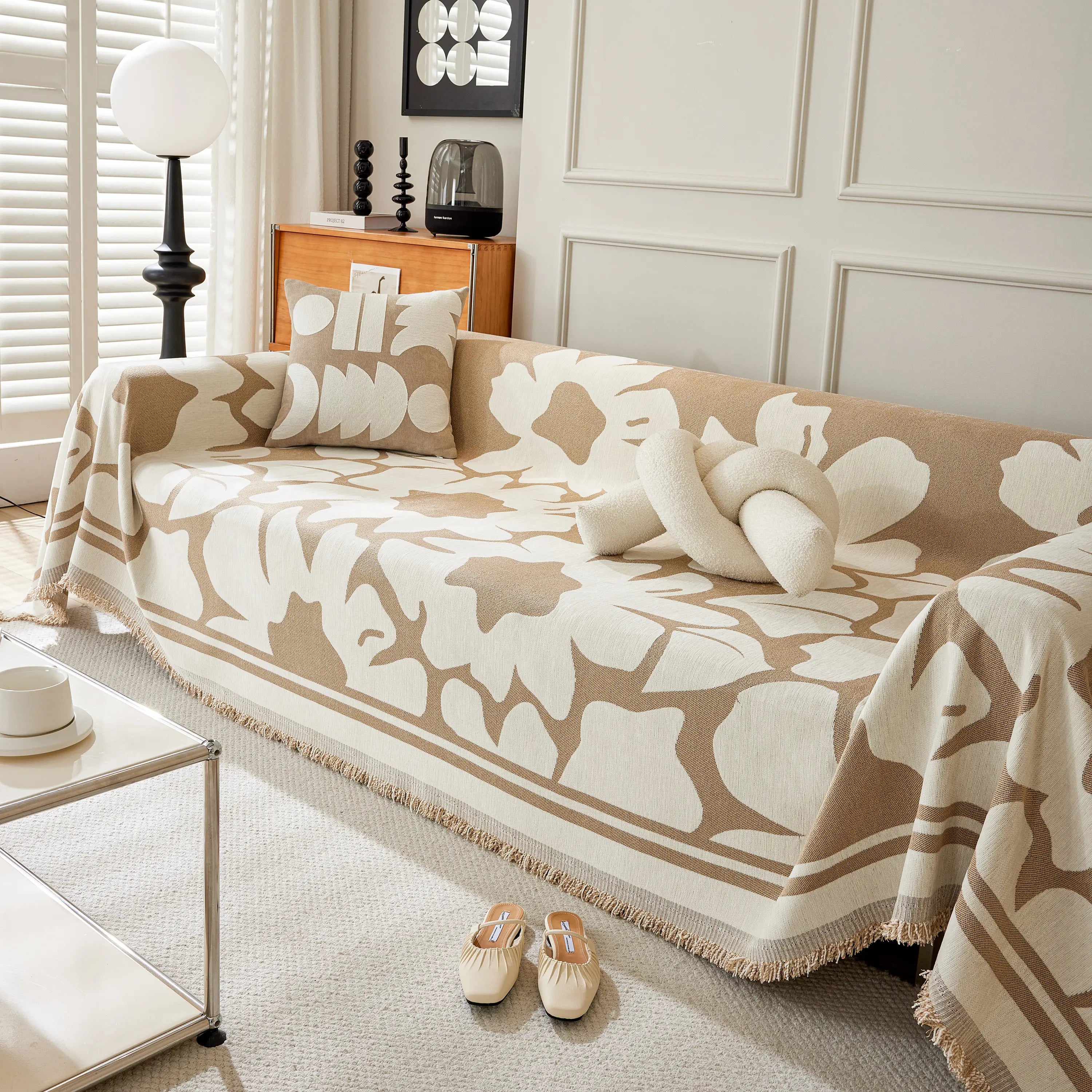 Chenille Floral Soft Thick Reversible Blanket Covers for Couch, Couch Protector Blanket Cover Sofa