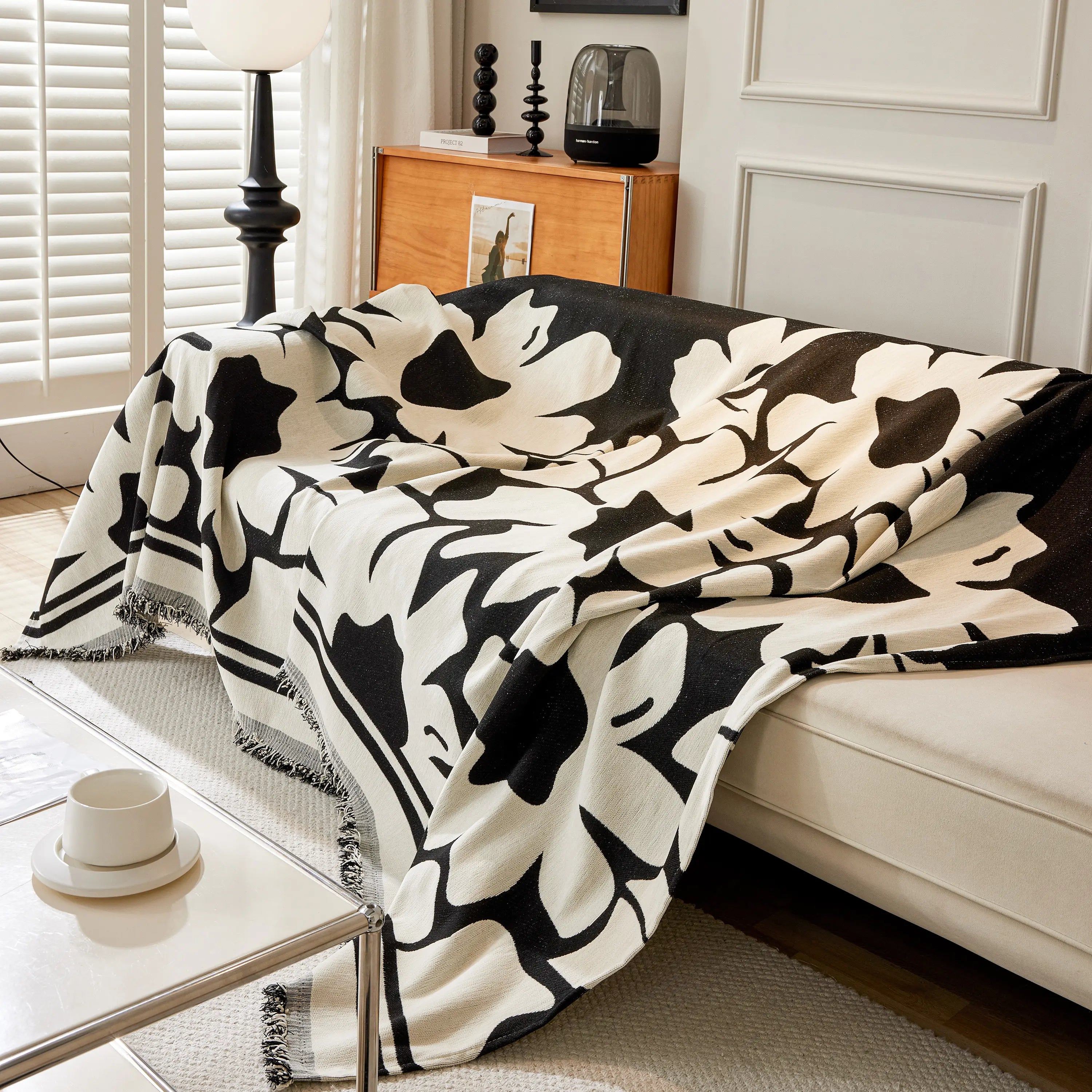 Chenille Floral Soft Thick Reversible Blanket Covers for Couch, Couch Protector Blanket Cover Sofa