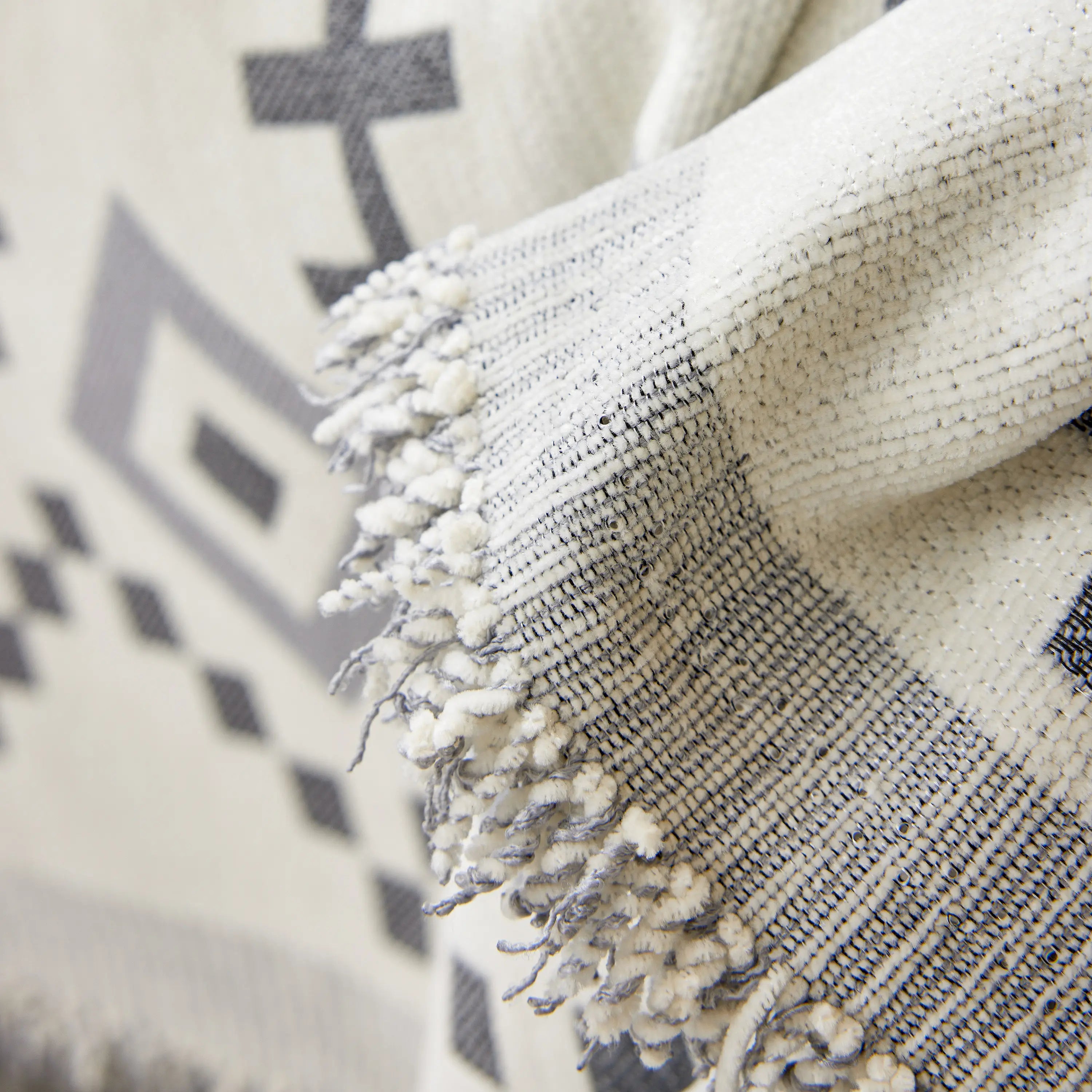 Boho Geometric Chenille Throw Sofa Cover Soft Textured Decorative Couch Blanket
