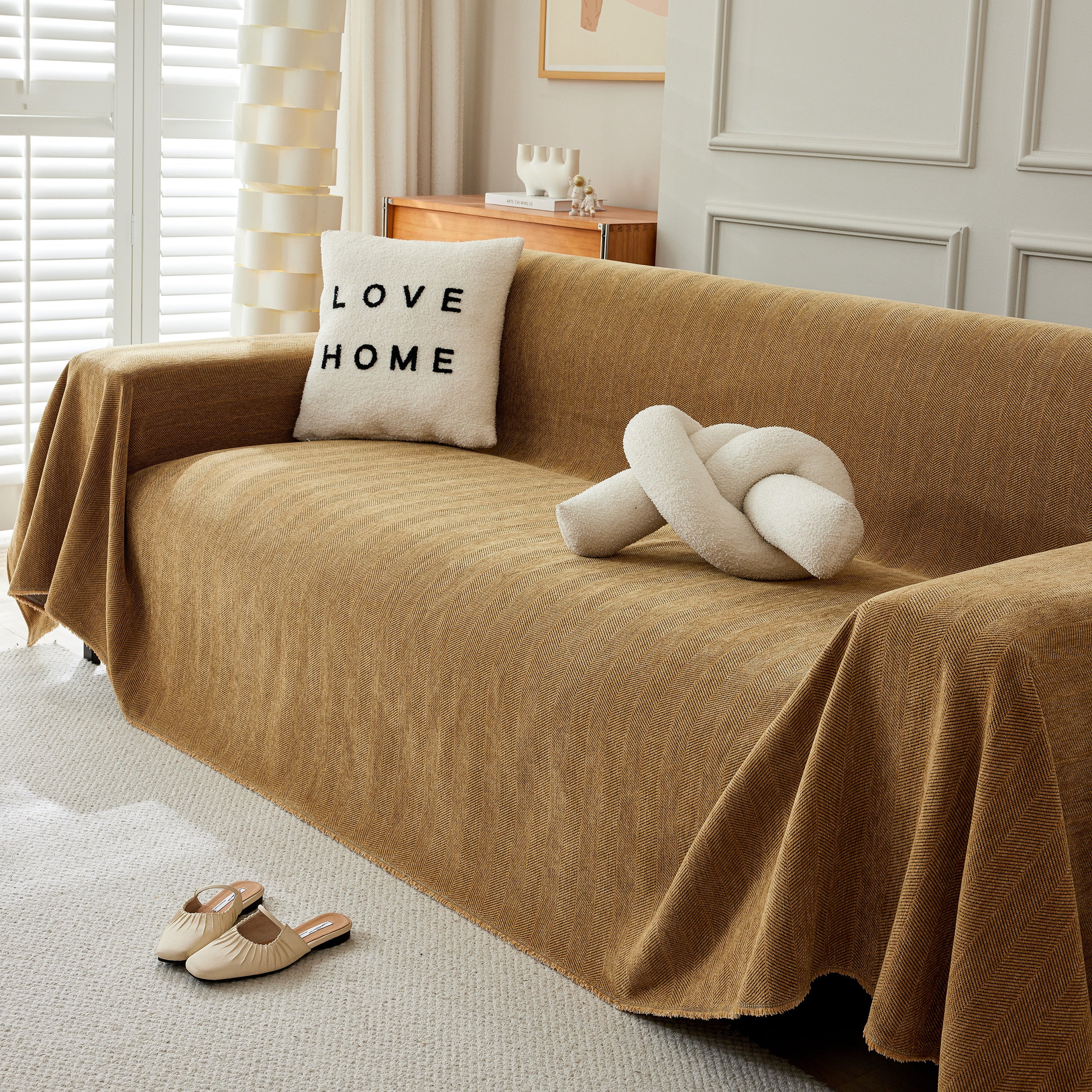 Herringbone Oversized Chenille Couch Throw Cover Sofa Slipcovers Couch Covers for Sectional Couches