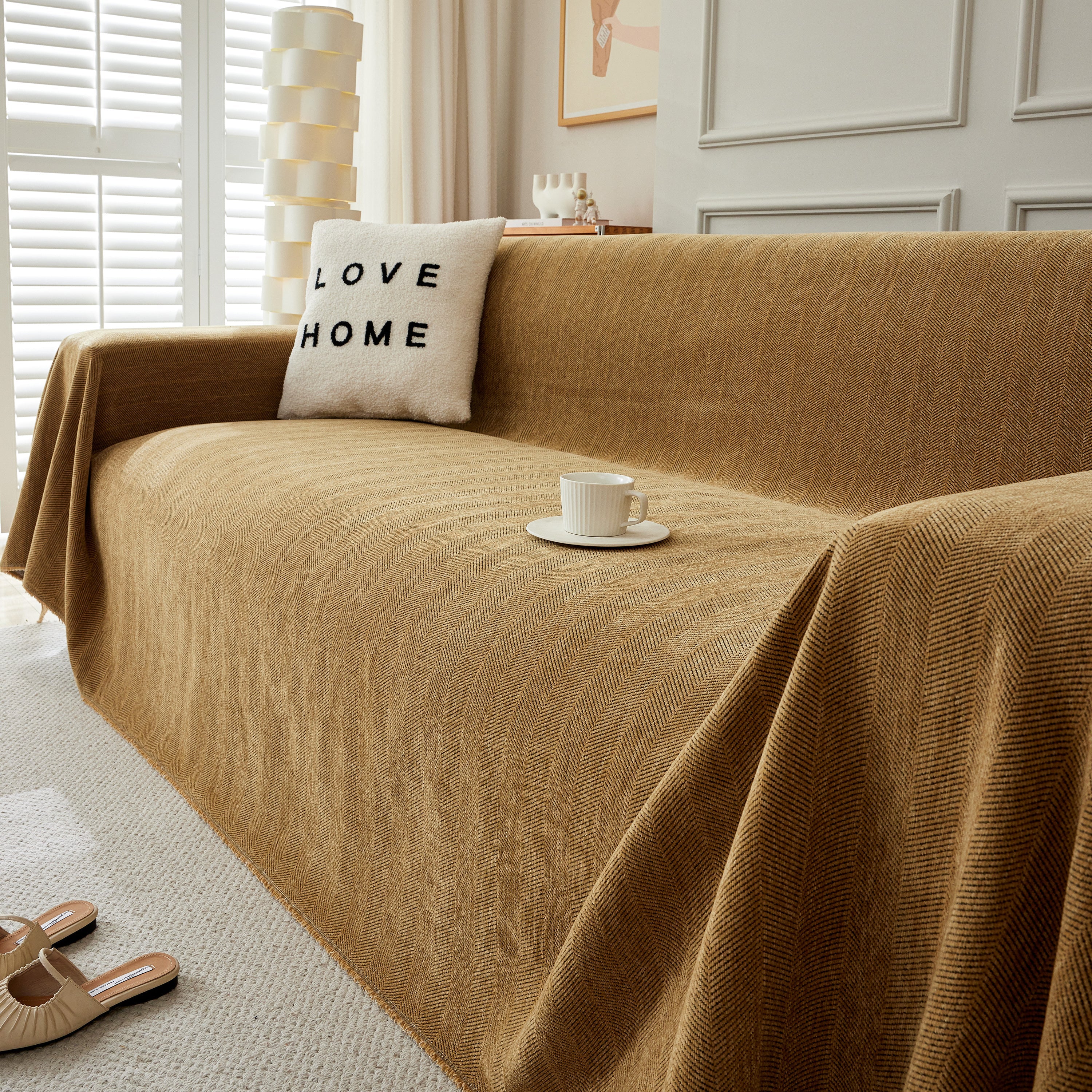 Herringbone Oversized Chenille Couch Throw Cover Sofa Slipcovers Couch Covers for Sectional Couches