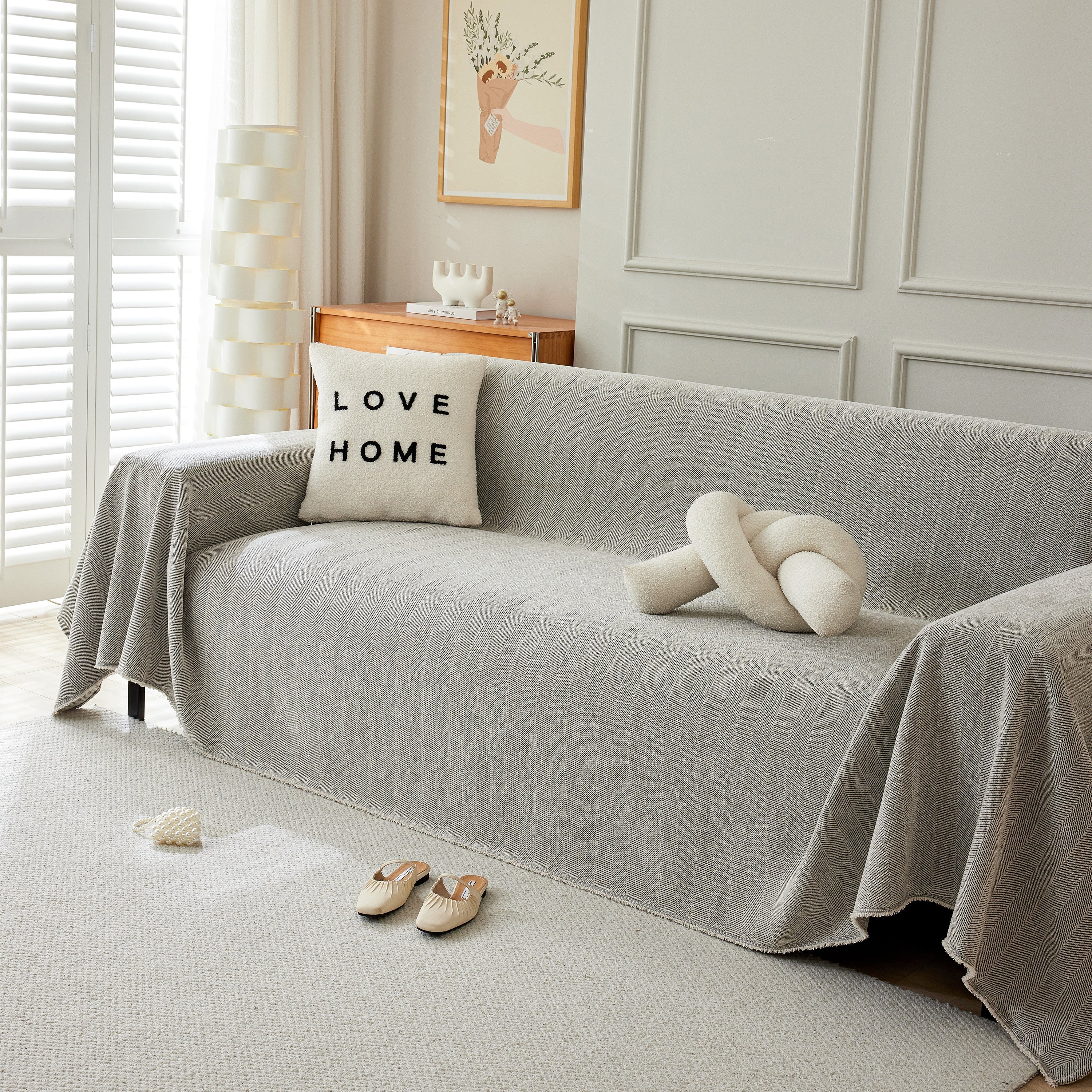 Herringbone Oversized Chenille Couch Throw Cover Sofa Slipcovers Couch Covers for Sectional Couches