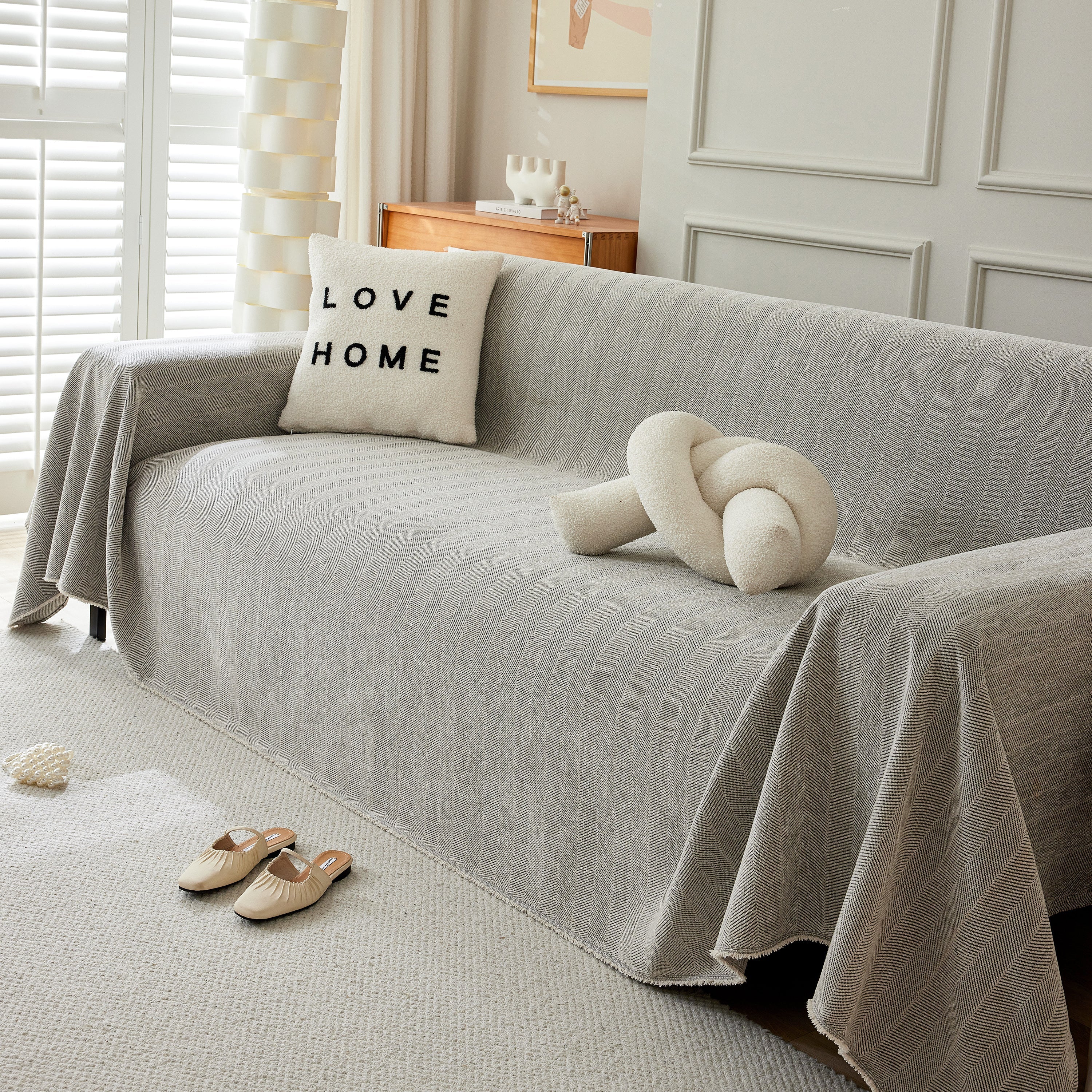 Herringbone Oversized Chenille Couch Throw Cover Sofa Slipcovers Couch Covers for Sectional Couches