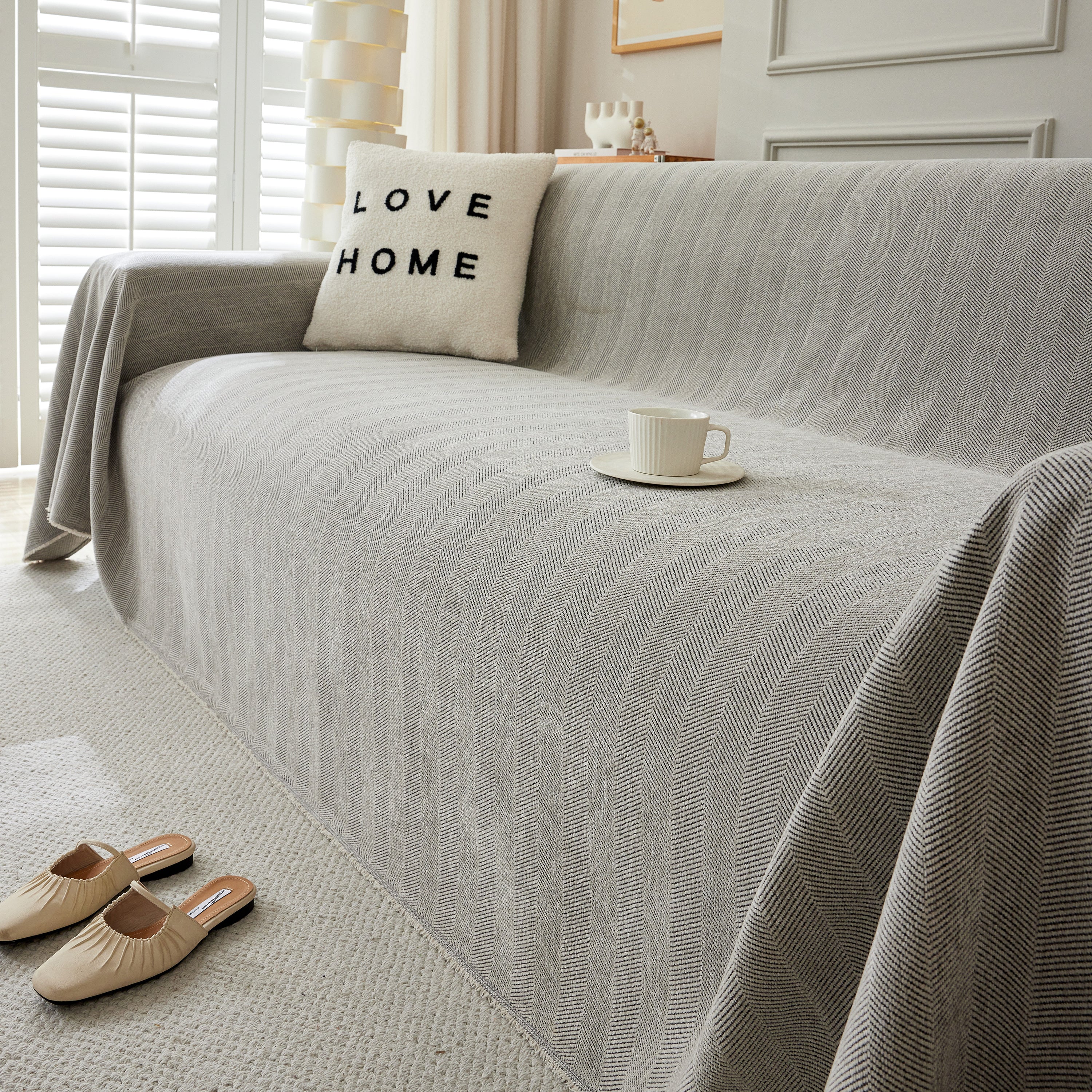 Herringbone Oversized Chenille Couch Throw Cover Sofa Slipcovers Couch Covers for Sectional Couches