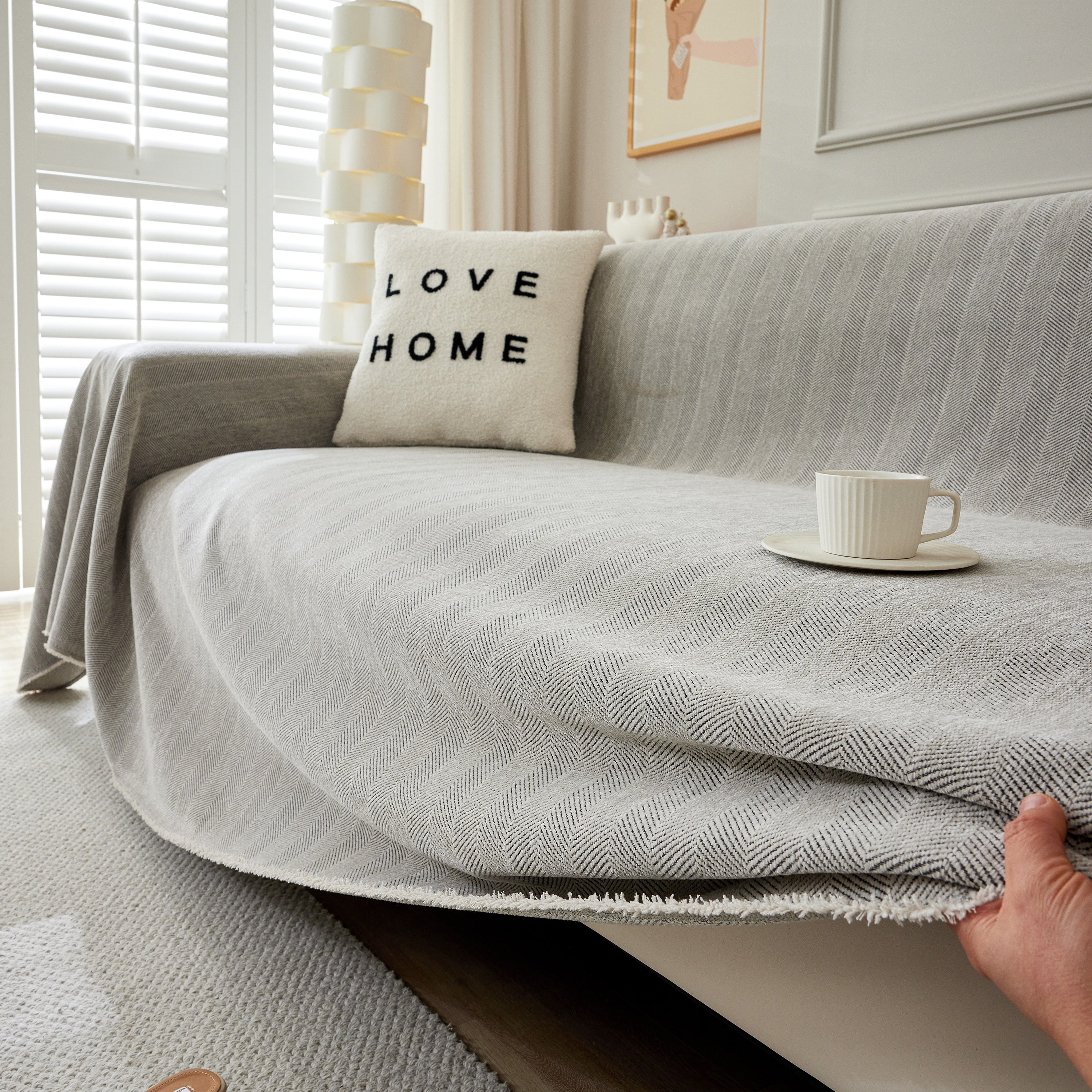 Herringbone Oversized Chenille Couch Throw Cover Sofa Slipcovers Couch Covers for Sectional Couches