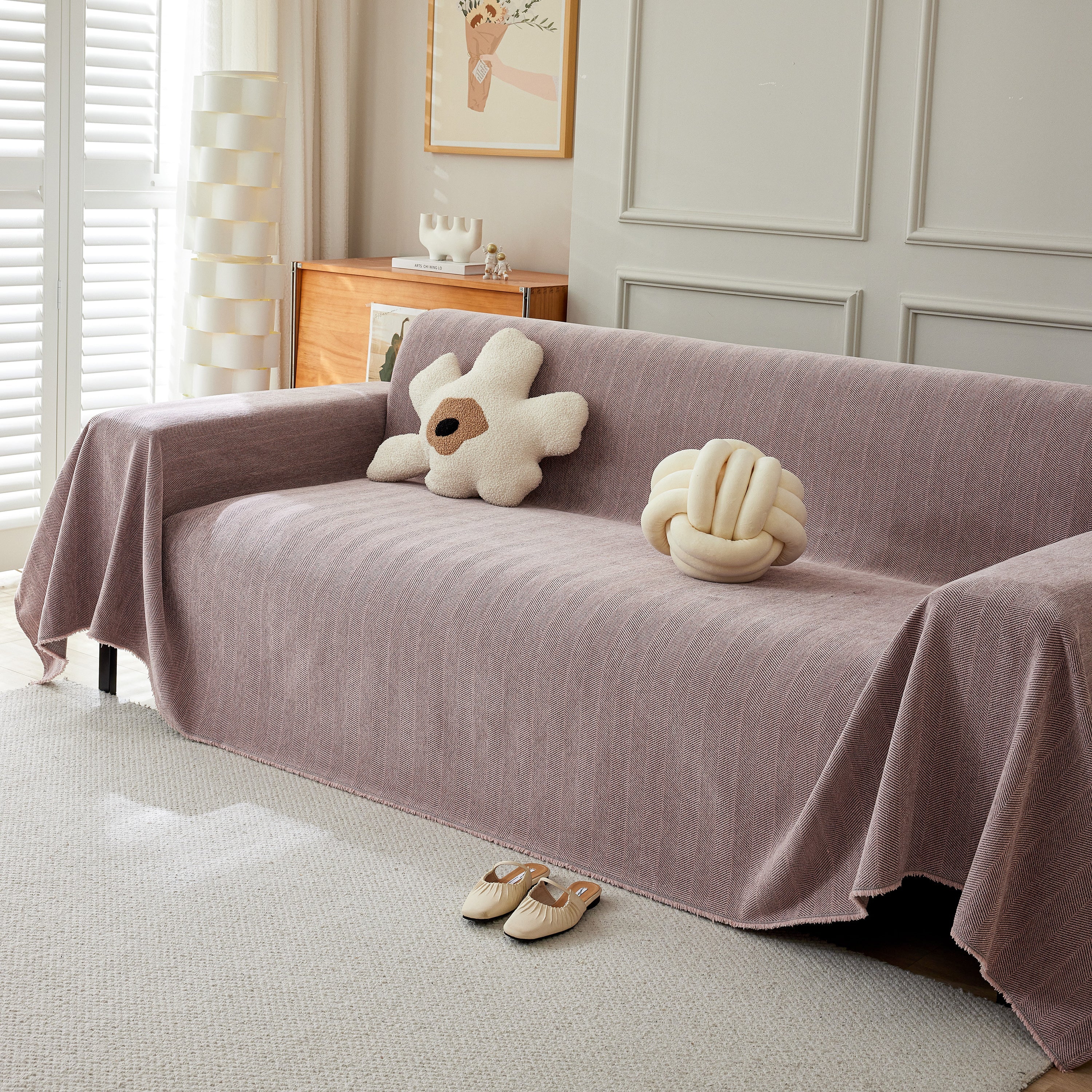 Herringbone Oversized Chenille Couch Throw Cover Sofa Slipcovers Couch Covers for Sectional Couches